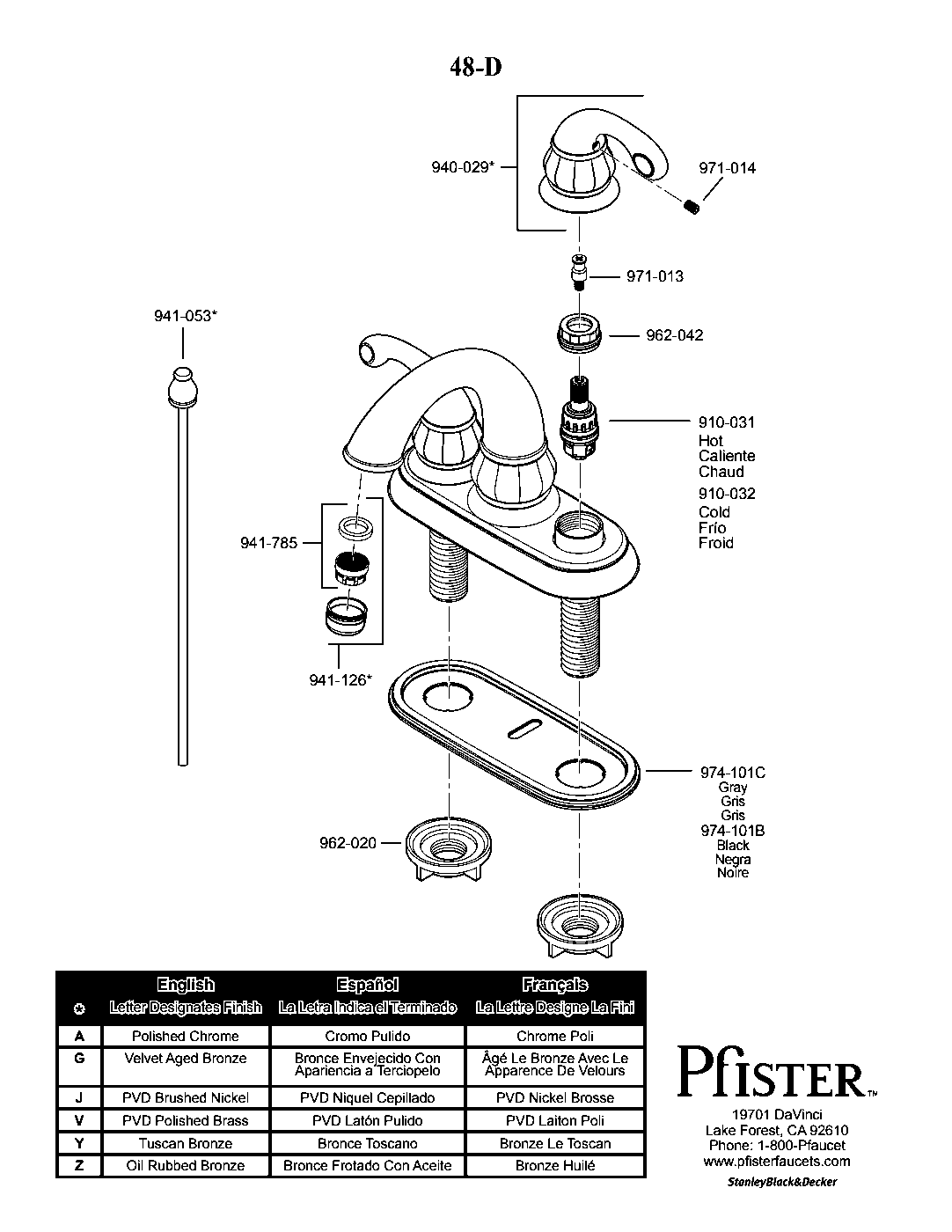Treviso 2-Handle 4" Centerset Bathroom Faucet parts diagram