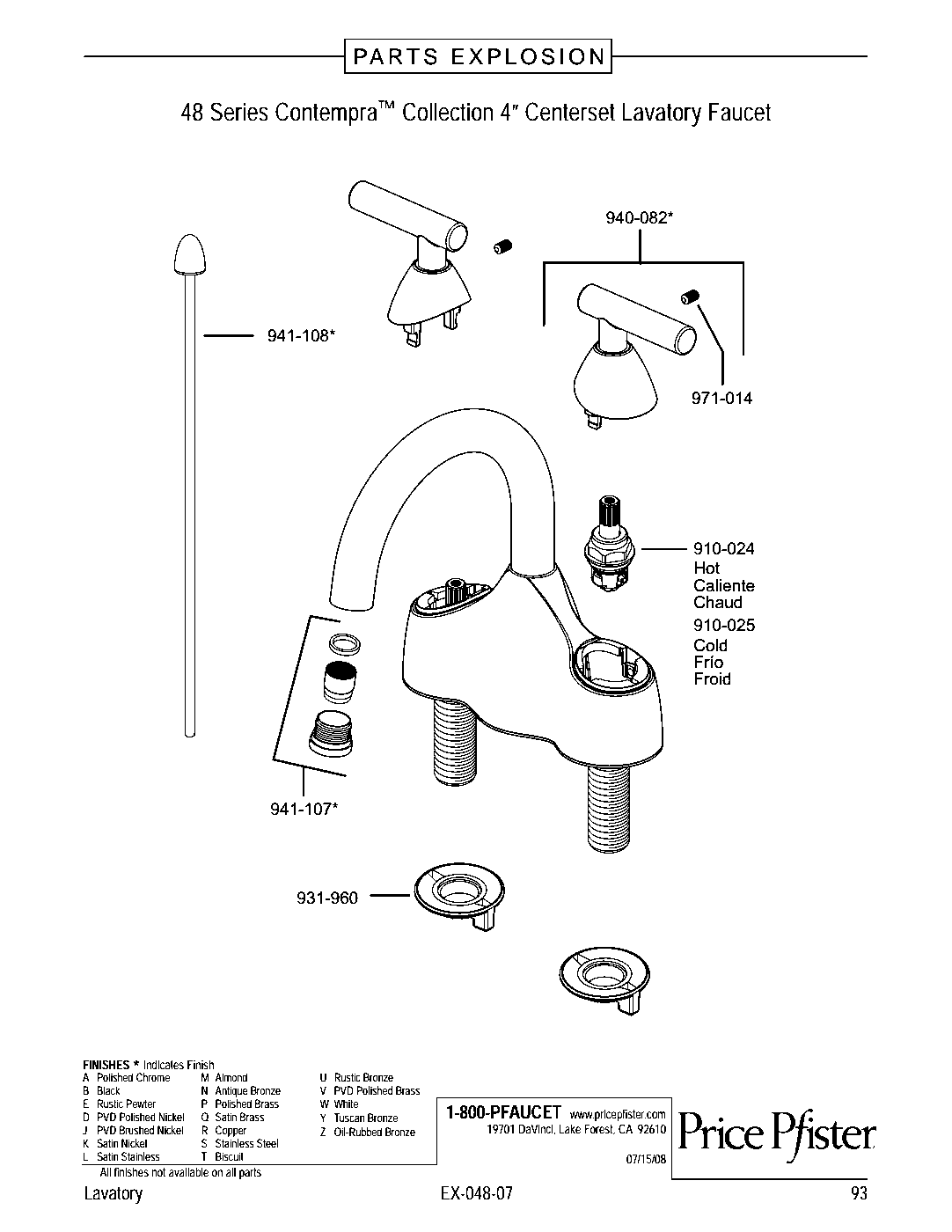 Contempra 2-Handle 4" Centerset Bathroom Faucet parts diagram