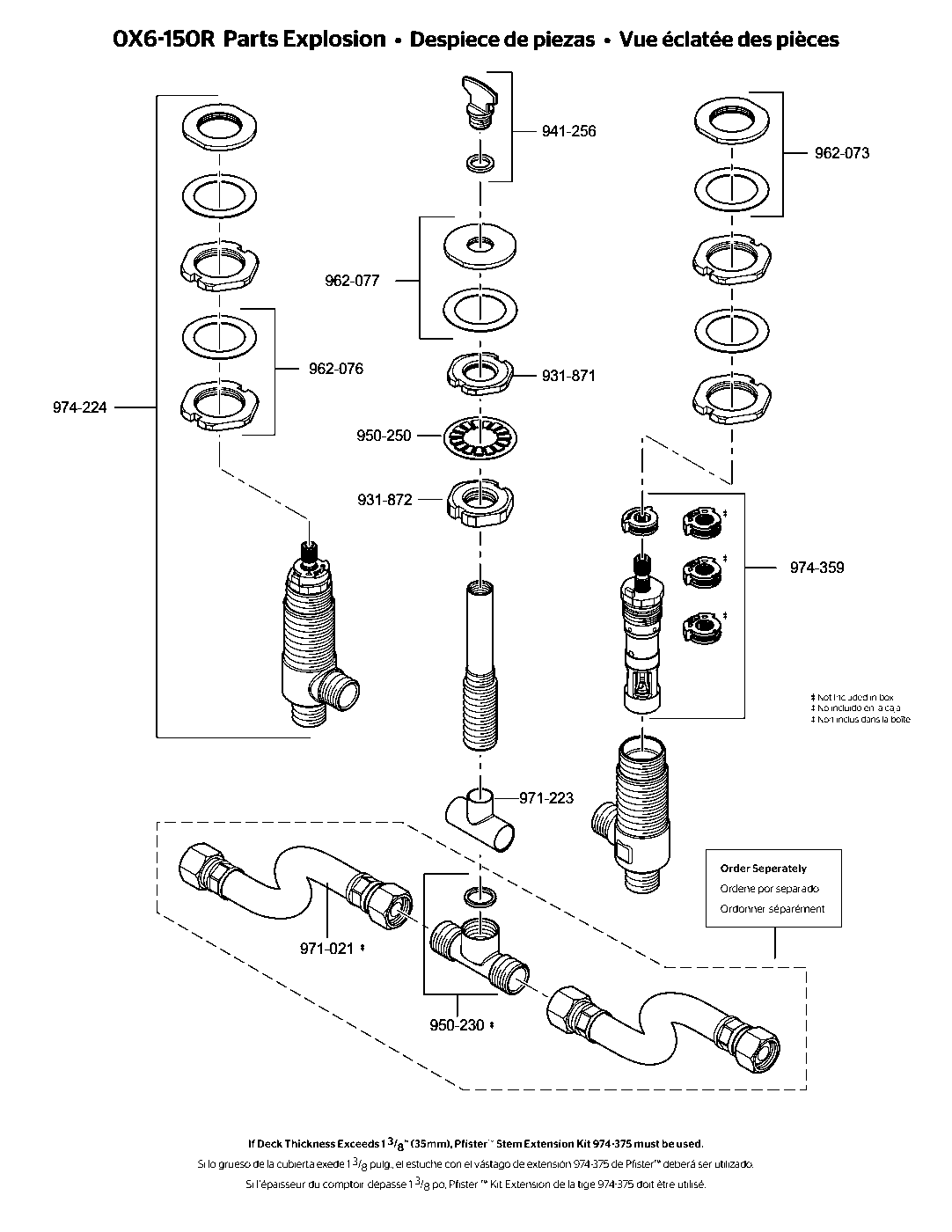 Pfirst Series Roman Tub Valve exploded parts diagram