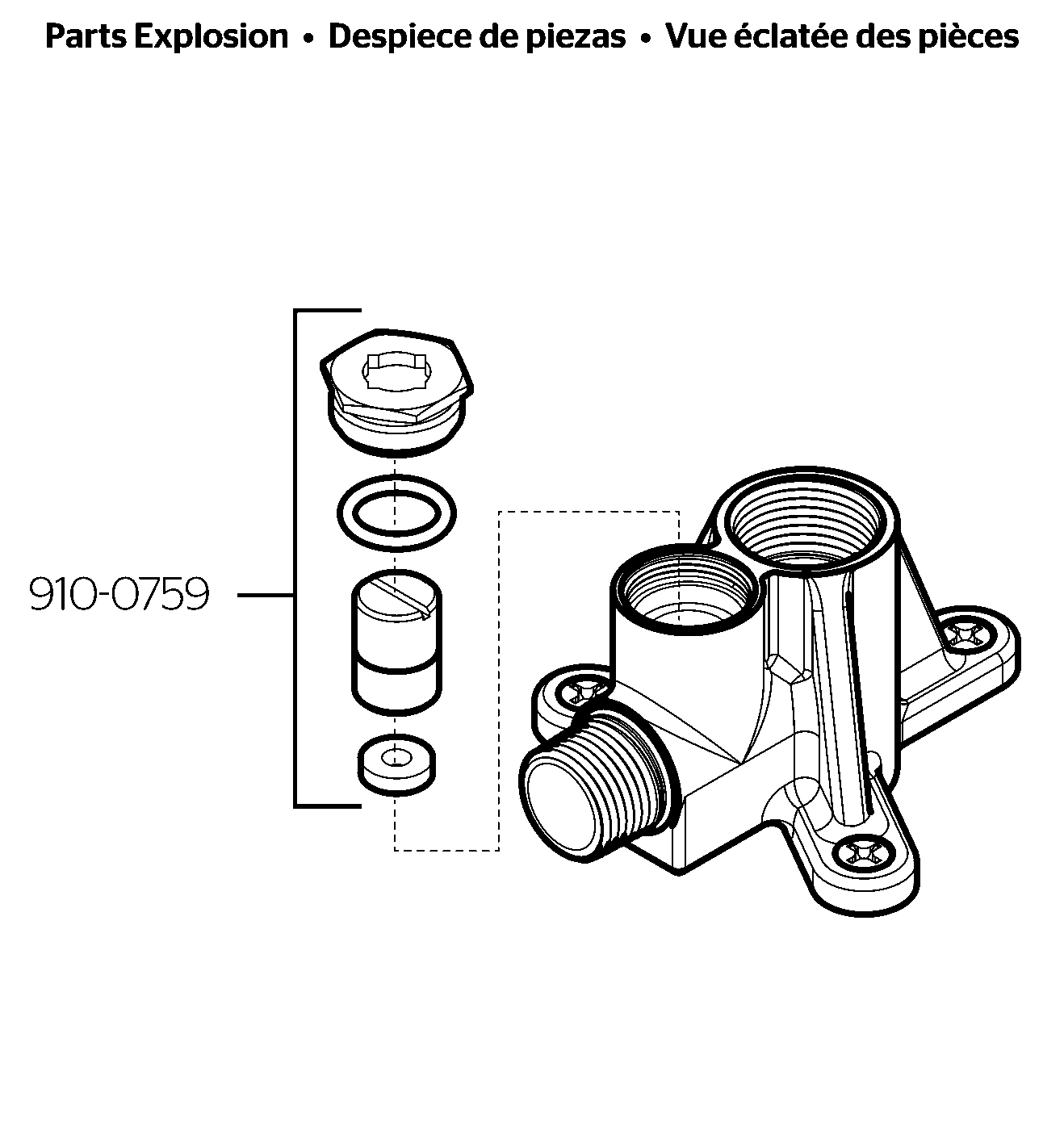 Pfister Free-Standing Tub Filler Valve exploded parts diagram