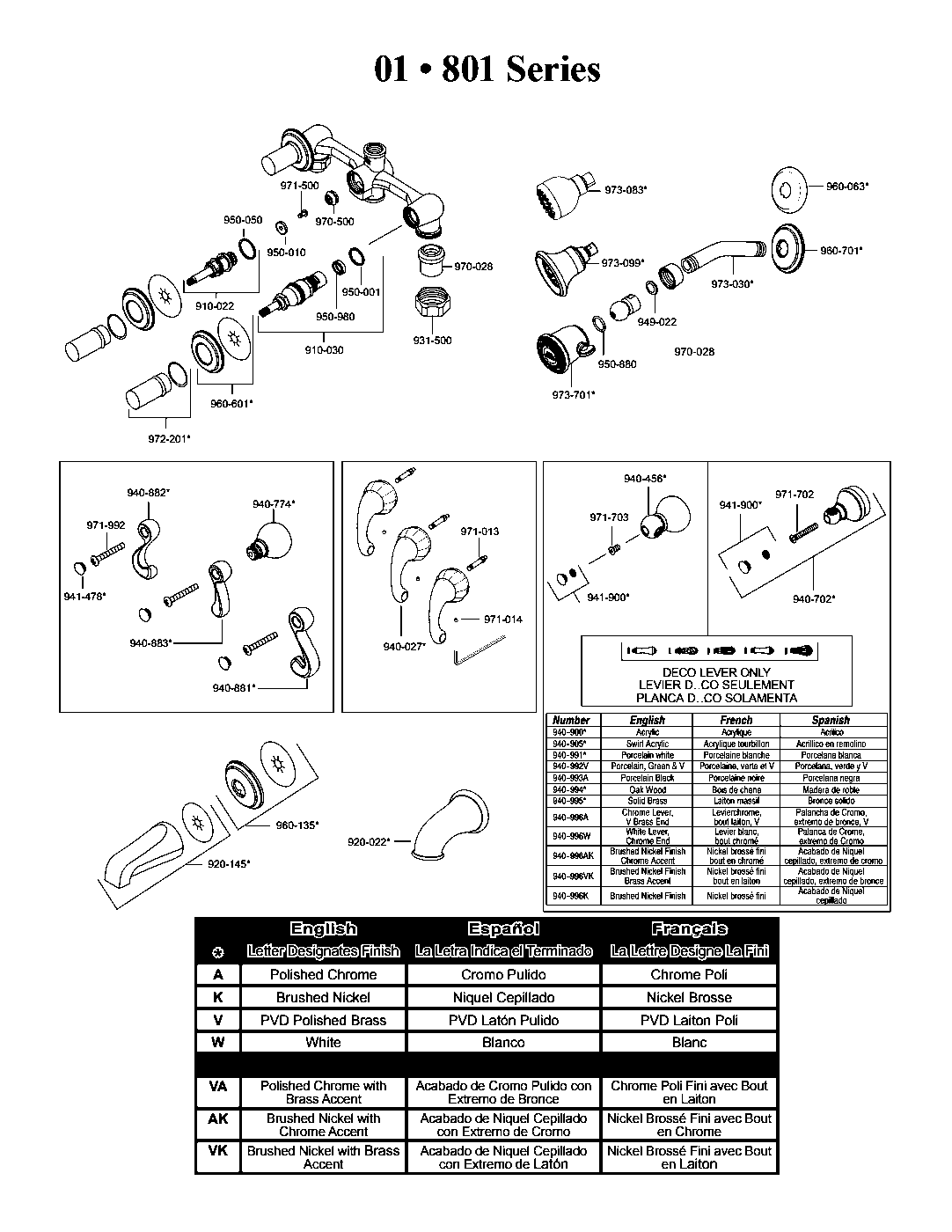 Pfister 3-Handle Tub & Shower Trim Kit parts diagram