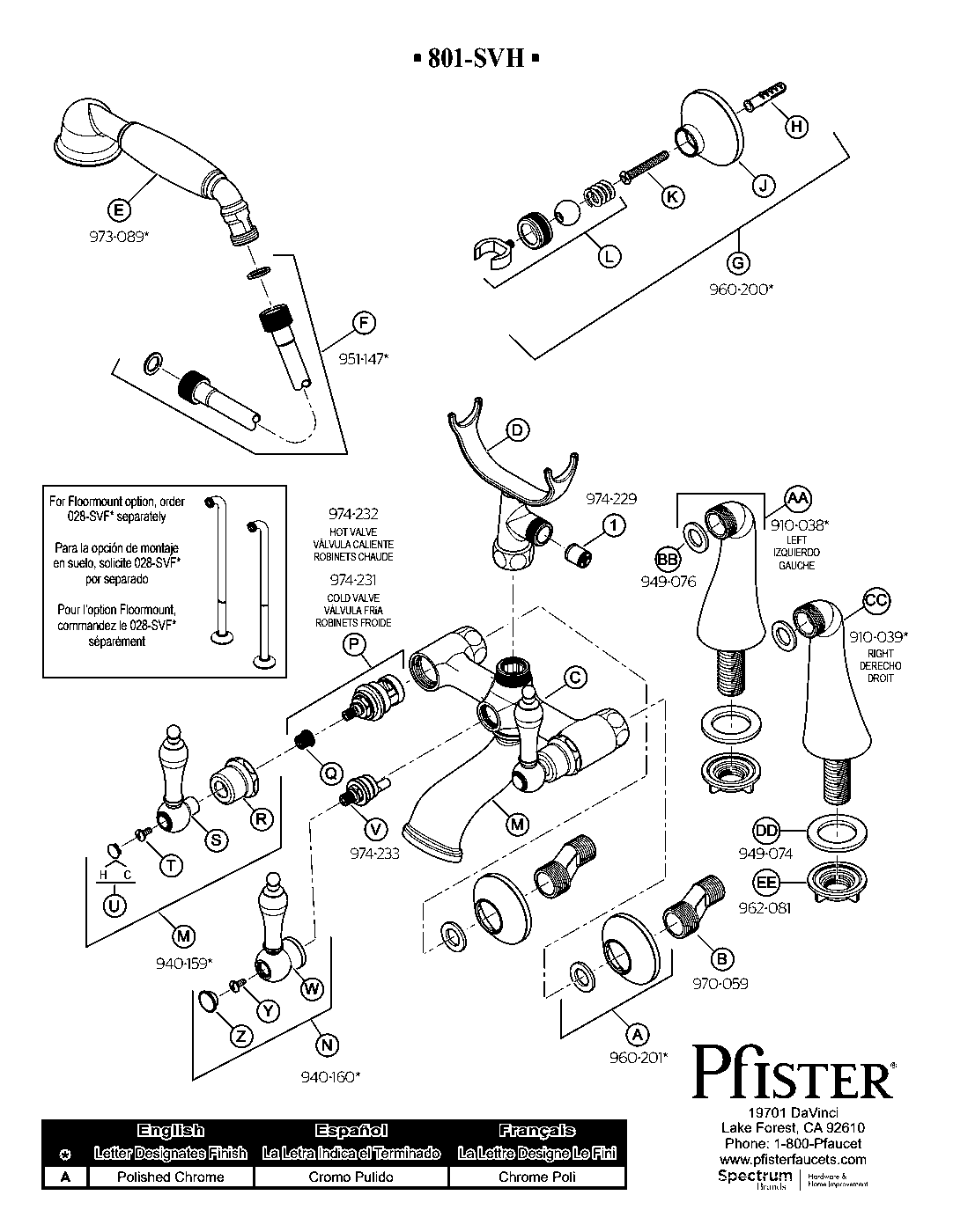 Savannah Wall Mount Tub Filler parts diagram