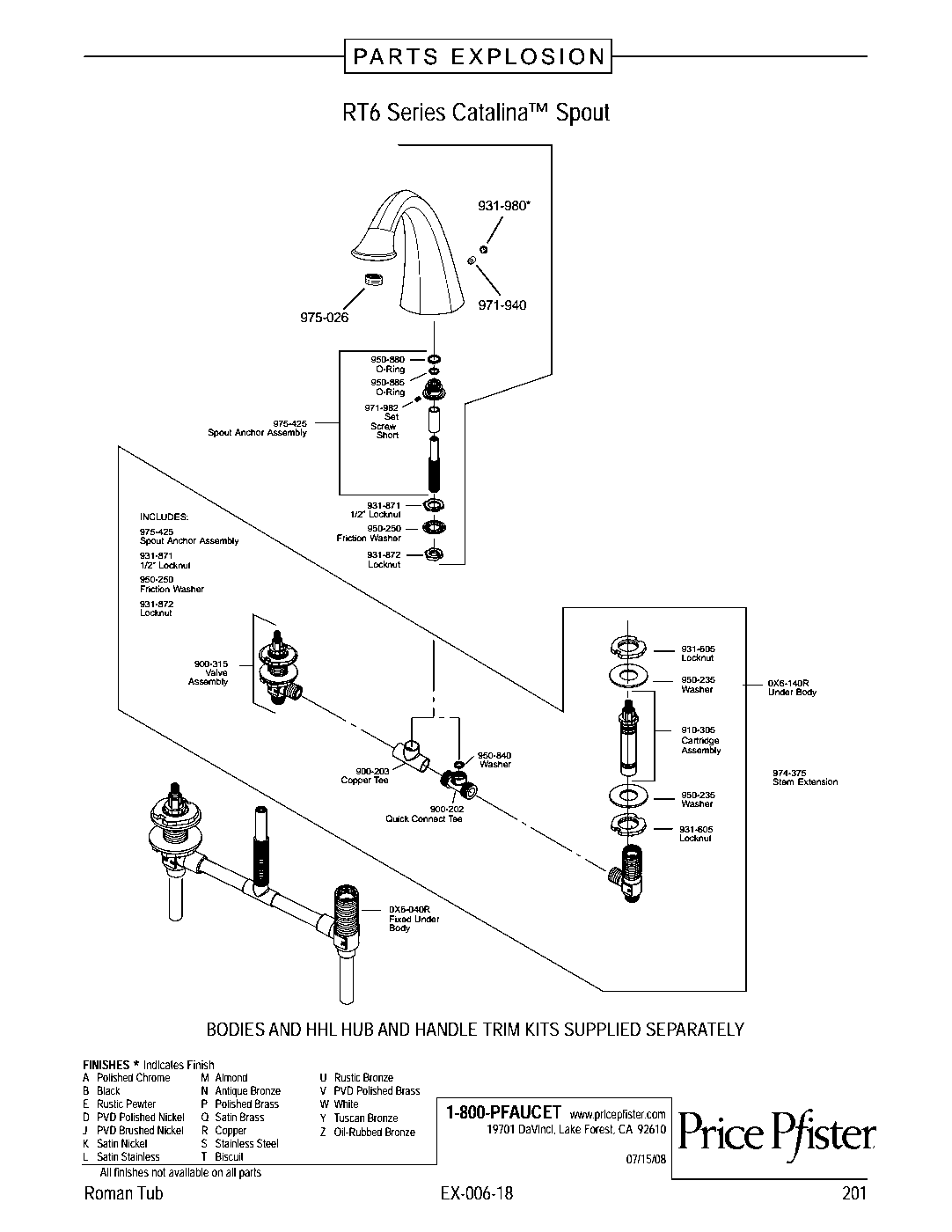 Catalina 2-Handle Roman Tub with Valve parts diagram