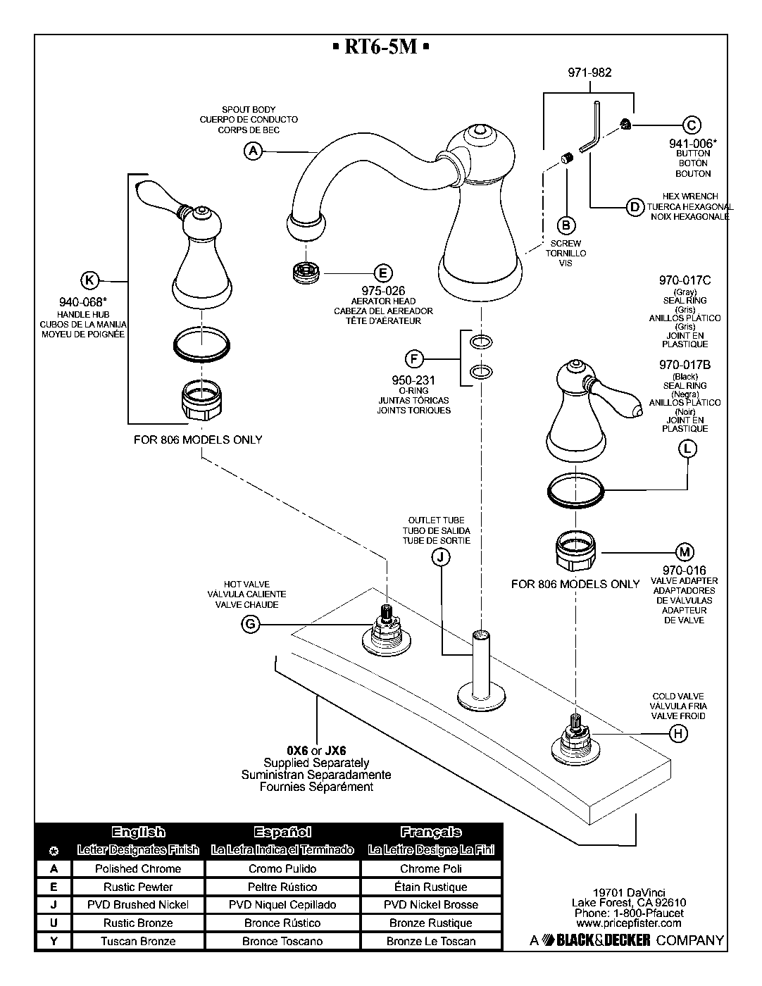 Marielle 2-Handle Roman Tub with Valve parts diagram