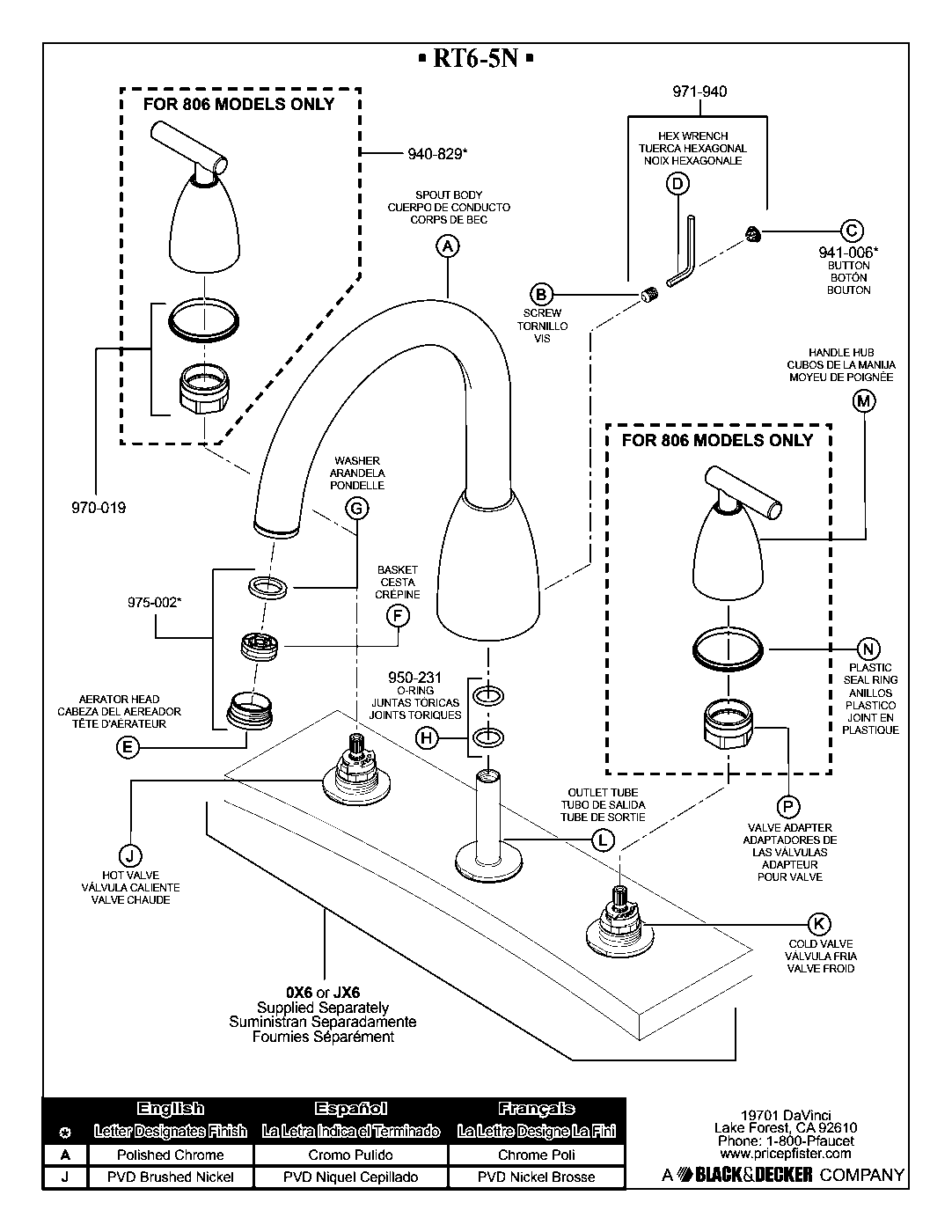 Contempra 2-Handle Roman Tub with Valve parts diagram