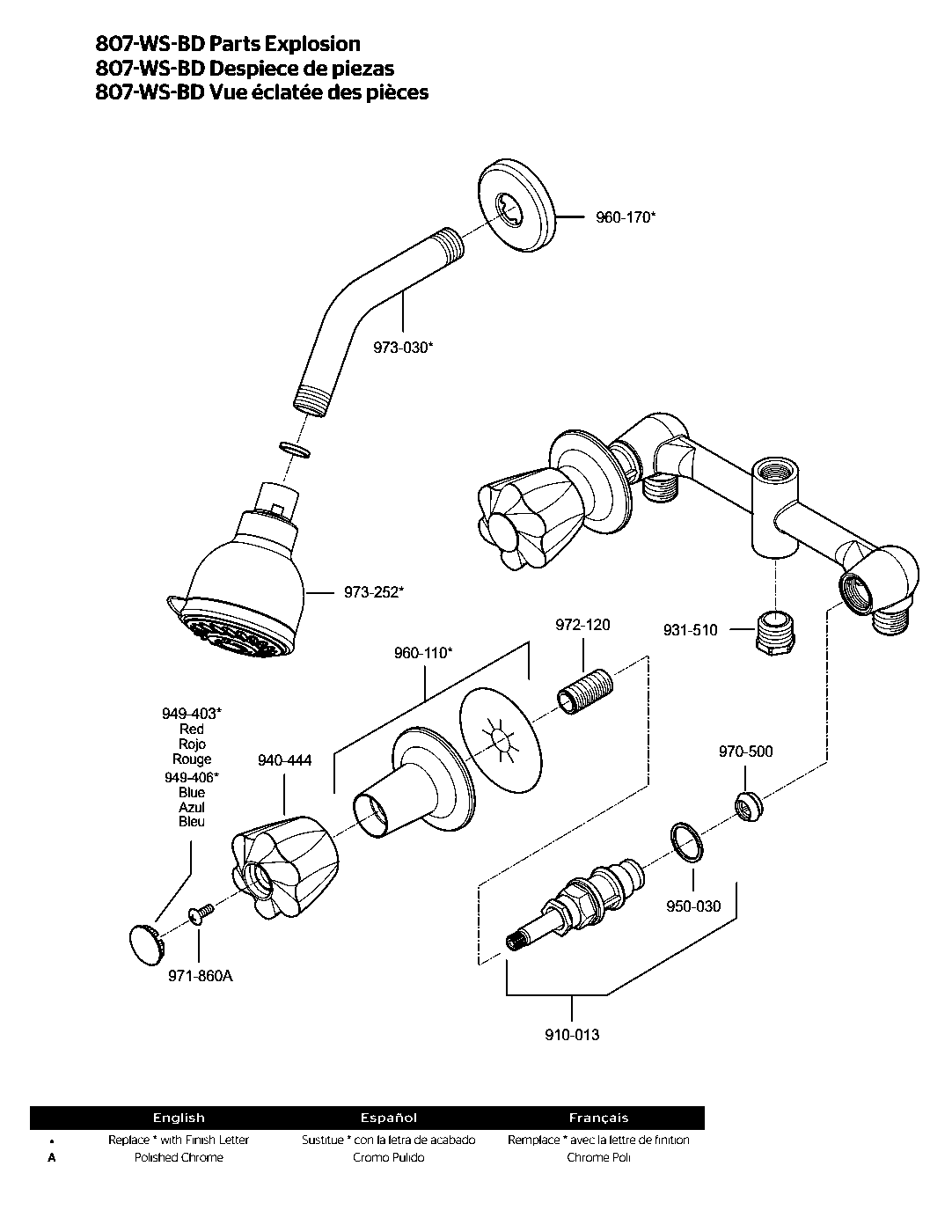 Bedford 2-Handle Shower Only Trim with Valve parts diagram