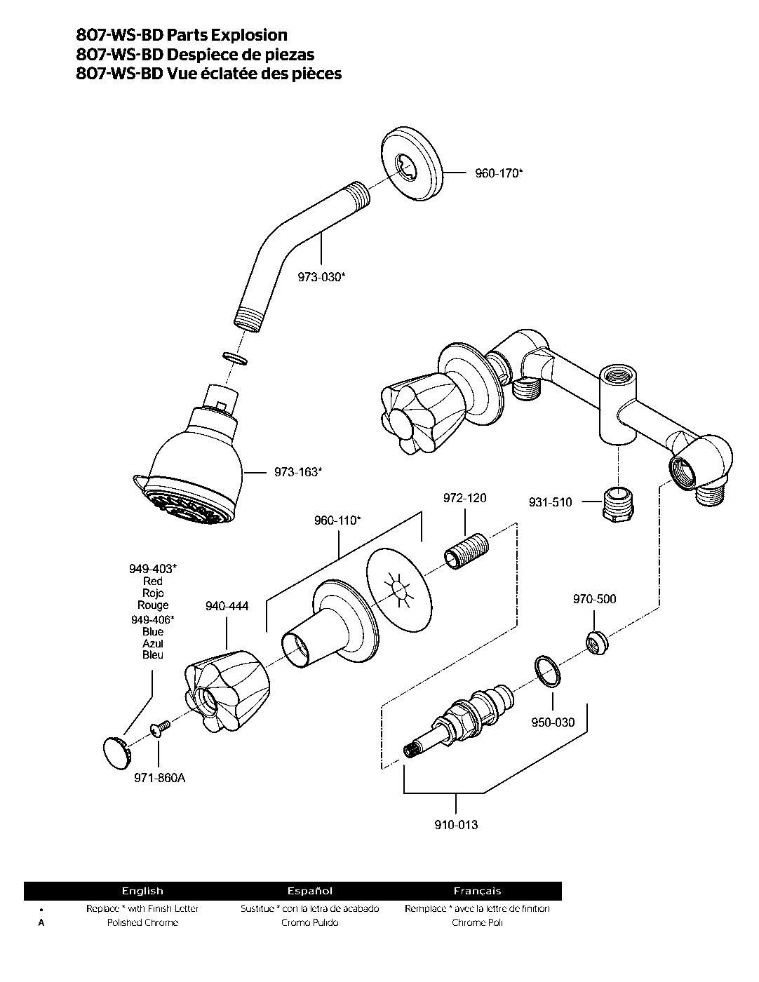 Bedford 2-Handle Shower Only Trim with Valve parts diagram