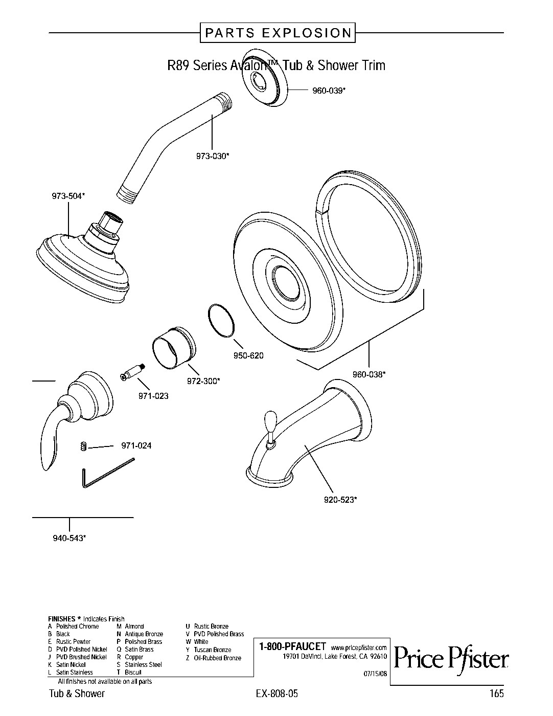 Avalon 1-Handle Shower Only Faucet parts diagram