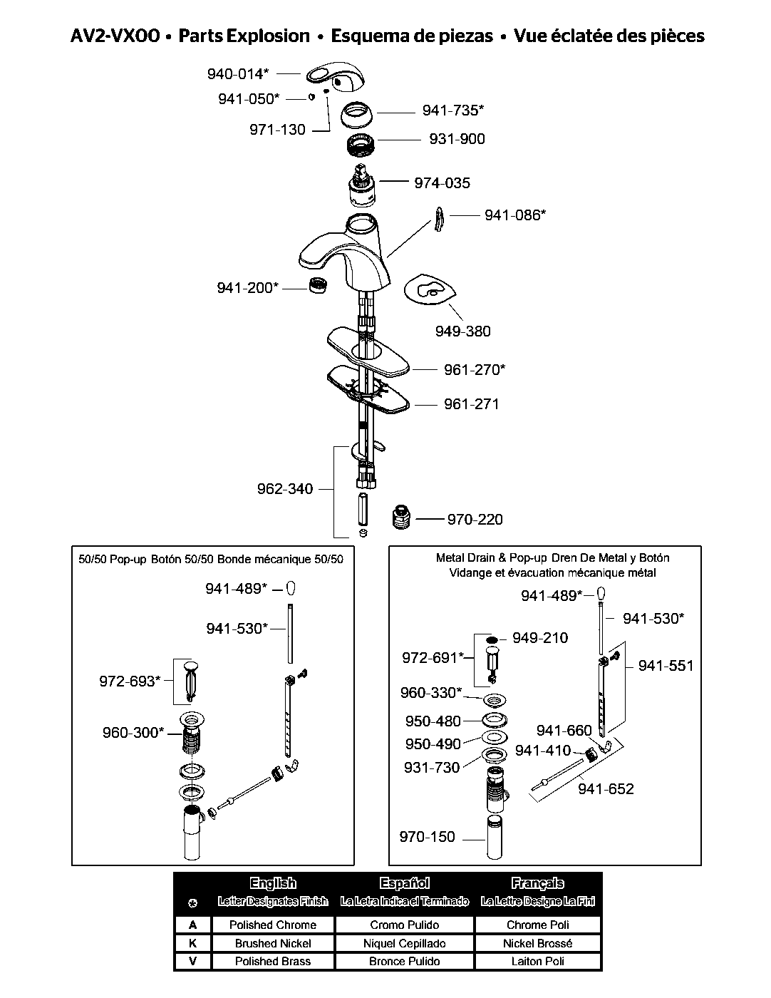Parisa Single Control Bathroom Faucet parts diagram