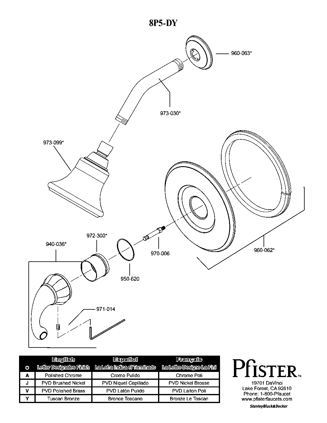 Treviso 1-Handle Shower Only Faucet parts diagram