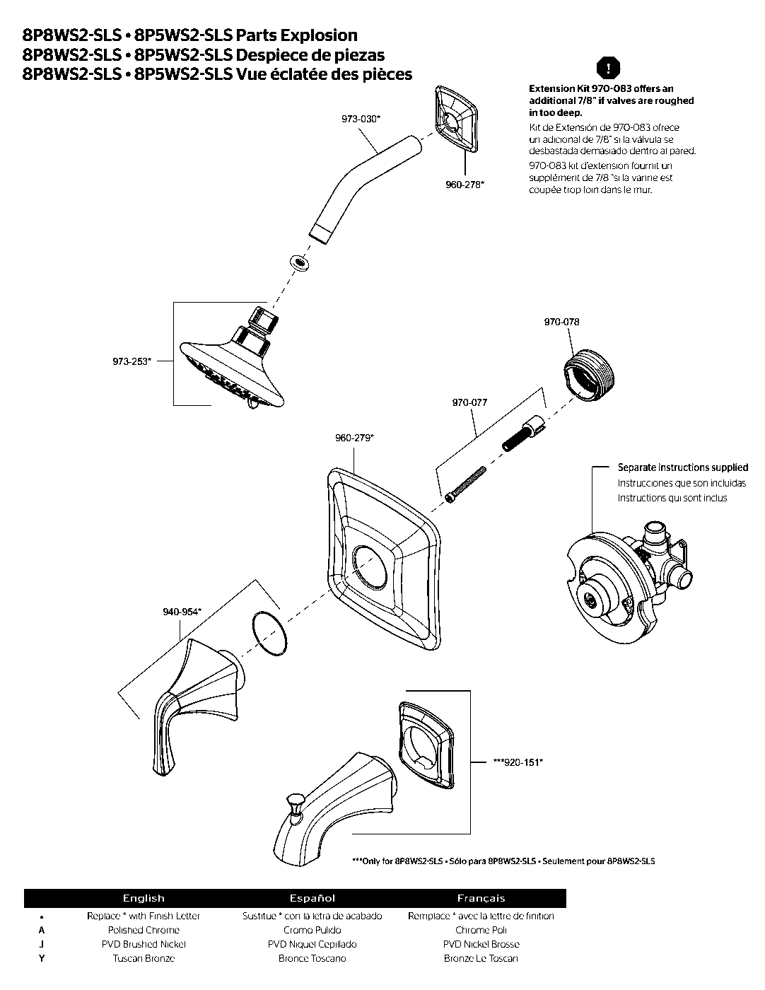 Selia 1-Handle Shower Only with Valve parts diagram