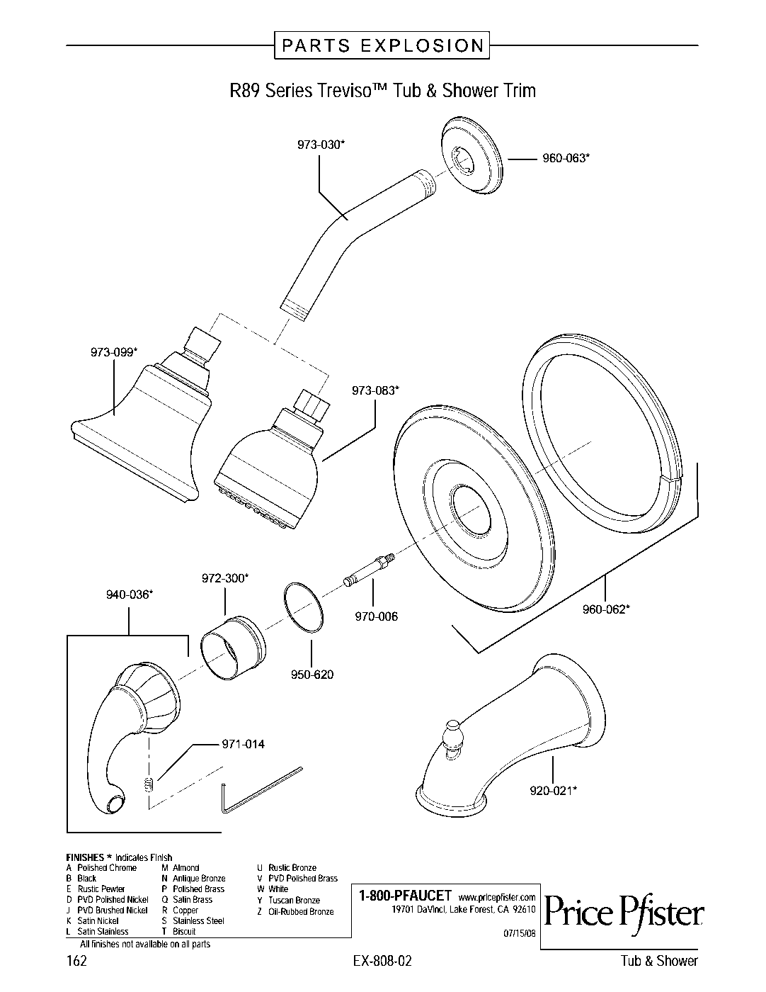 Treviso 1-Handle Tub & Shower Trim with Valve parts diagram