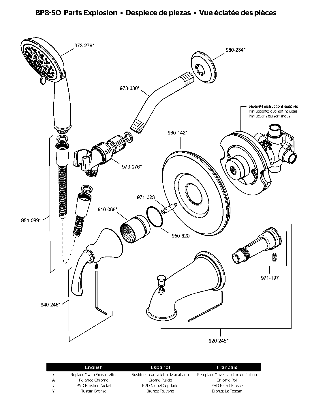 Solita 1-Handle Tub & Shower Trim with Valve parts diagram