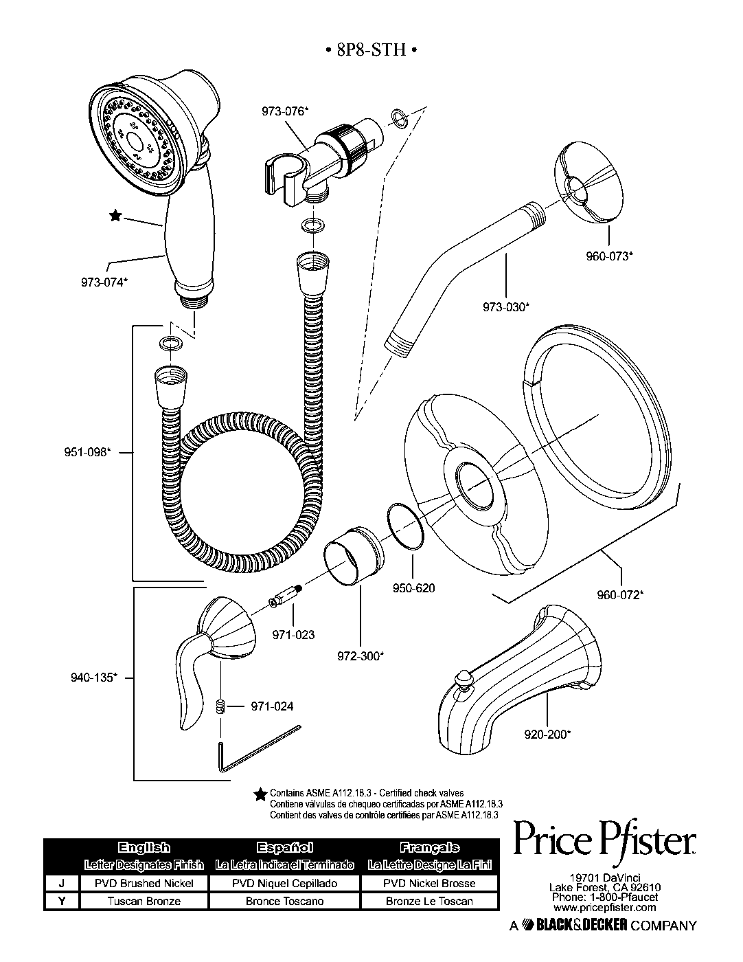 Santiago 1-Handle Tub & Shower Trim with Valve parts diagram