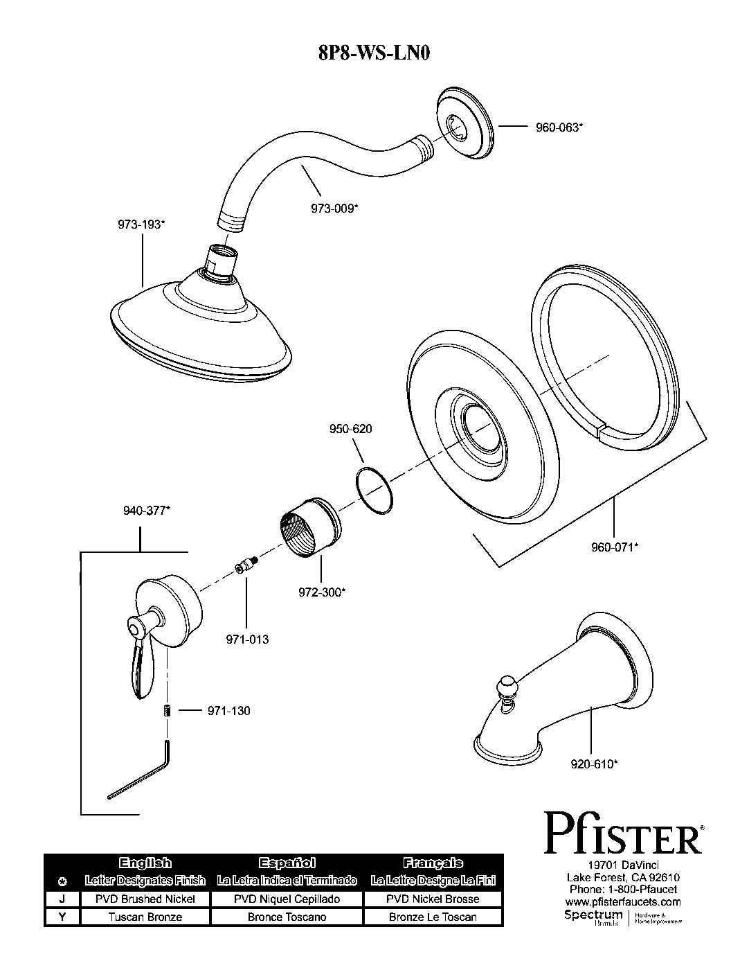 Langston 1-Handle Tub & Shower Trim with Valve parts diagram