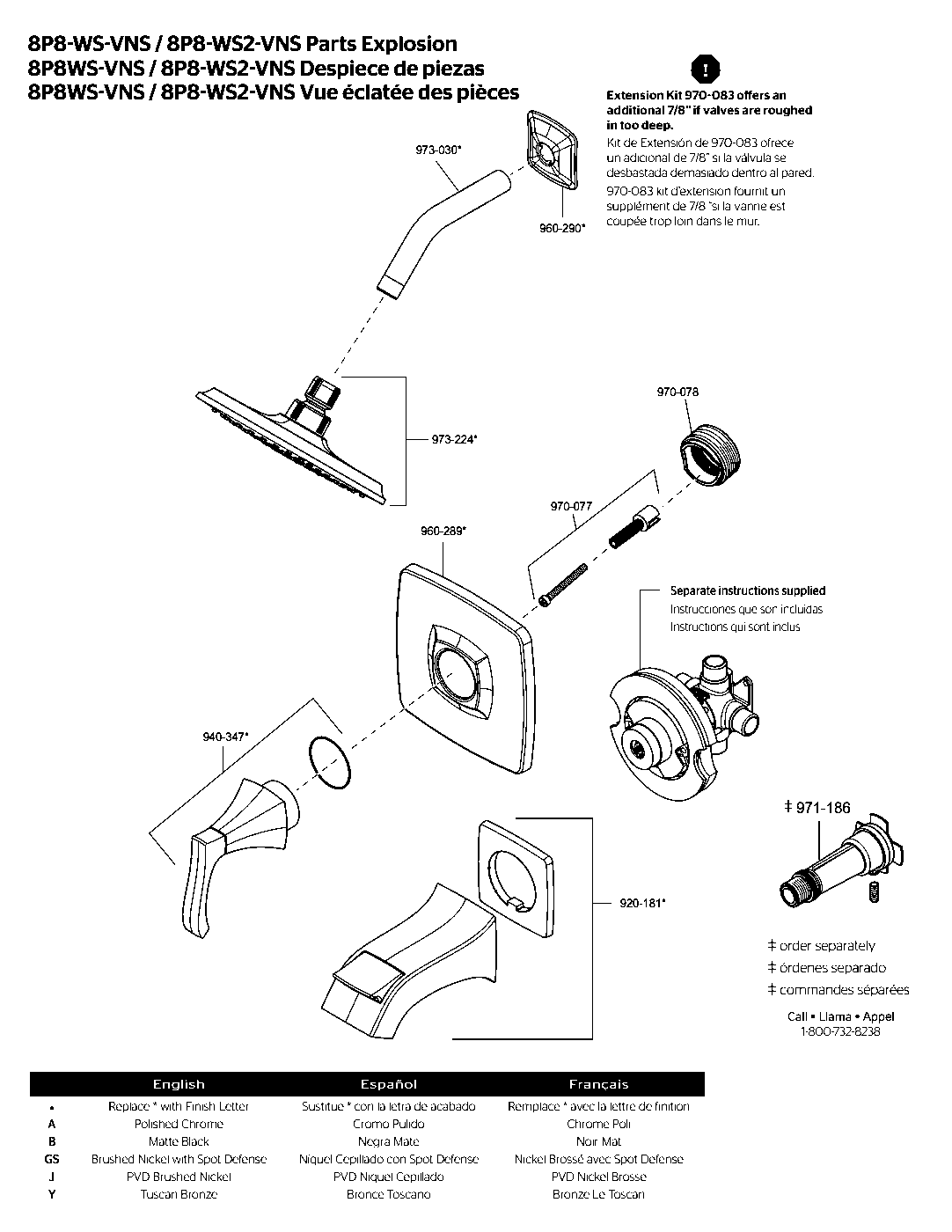Venturi 1-Handle Tub & Shower Trim with Valve parts diagram