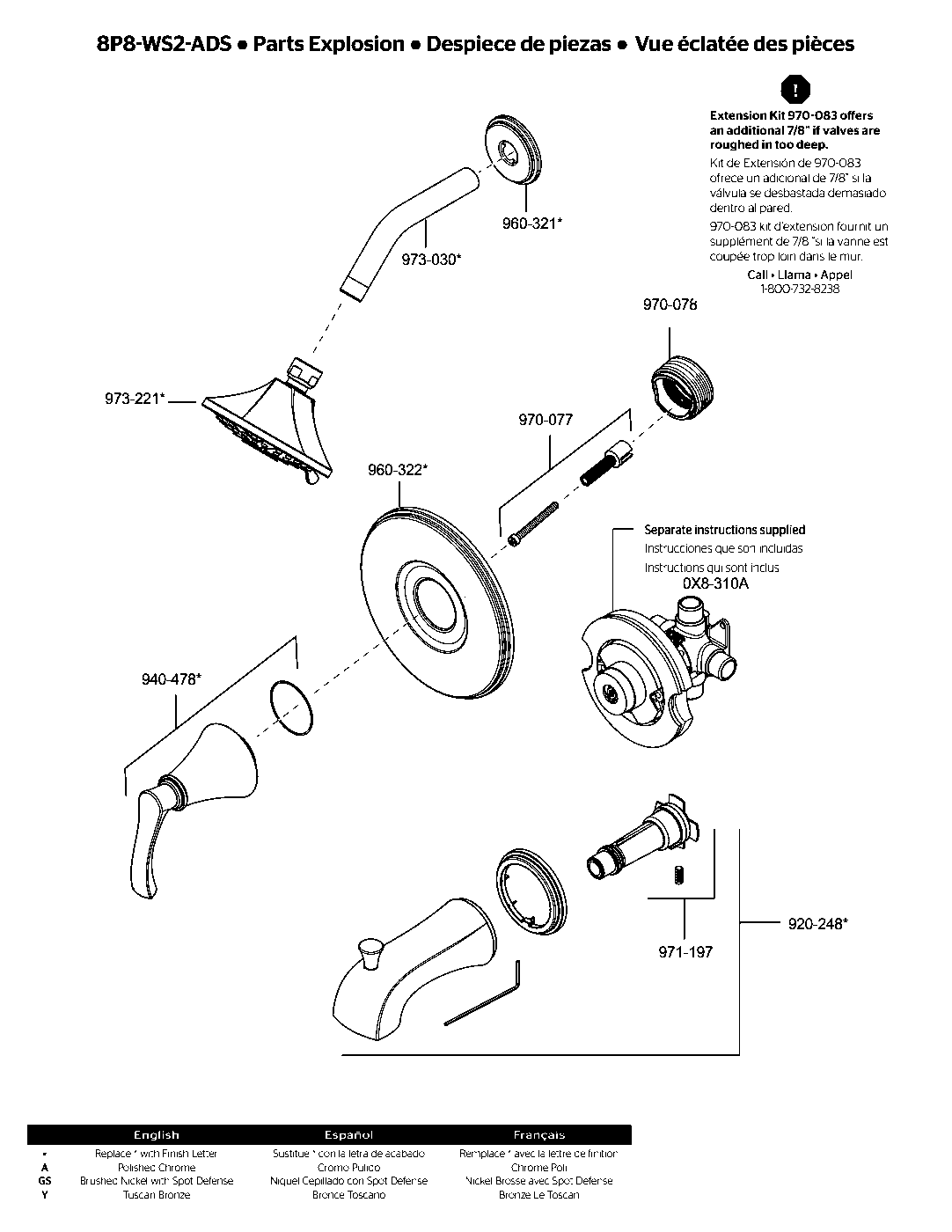 Auden 1-Handle Tub & Shower Trim with Valve parts diagram