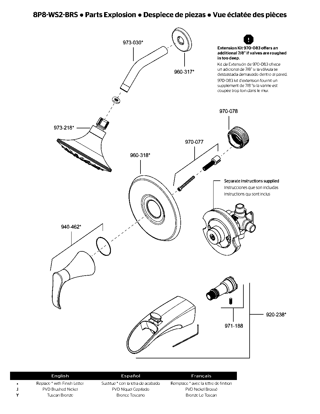 Brea 1-Handle Tub & Shower Trim with Valve parts diagram