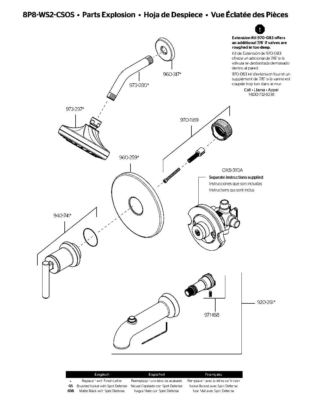 Capistrano 1-Handle Tub & Shower Trim Kit parts diagram