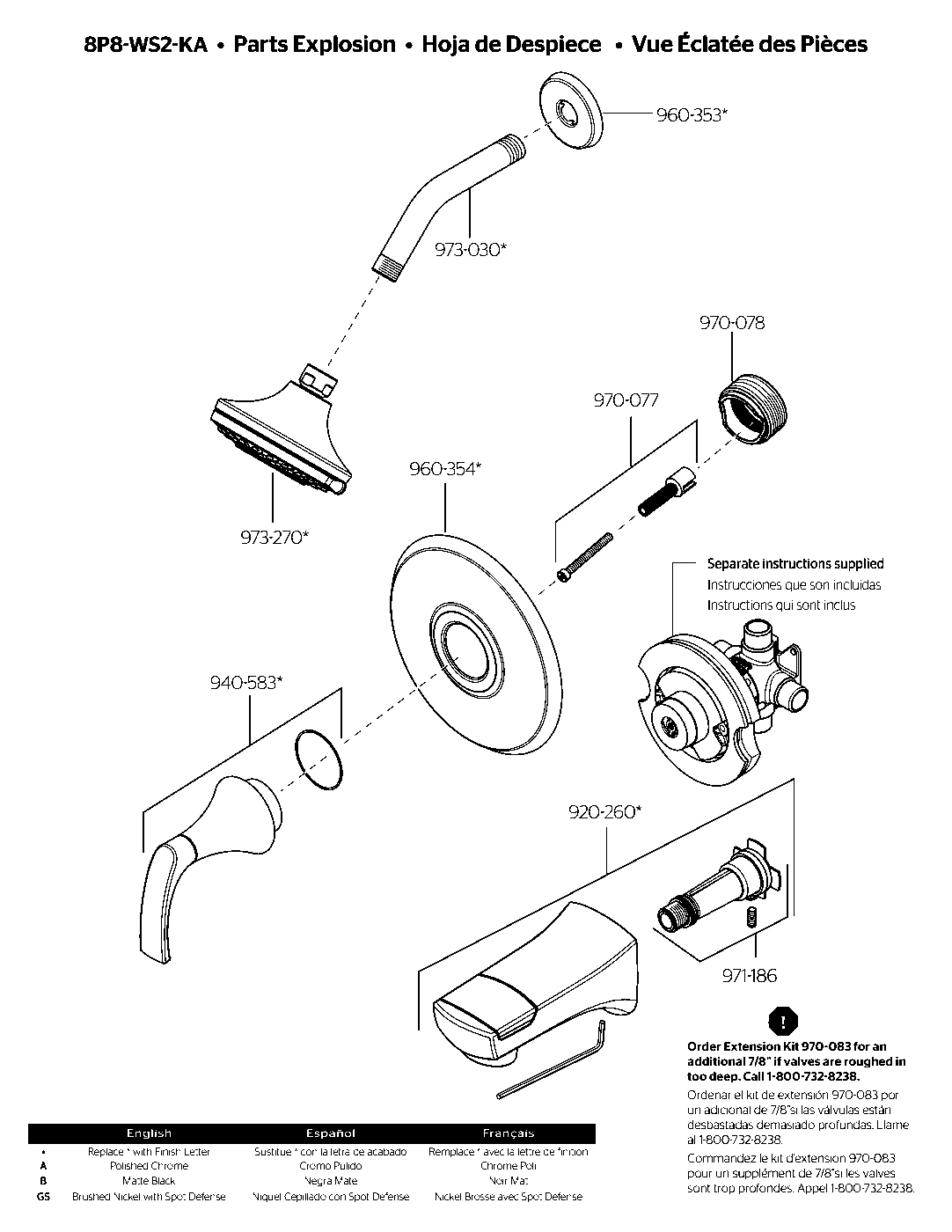 Karci 1-Handle Tub & Shower Trim with Valve parts diagram
