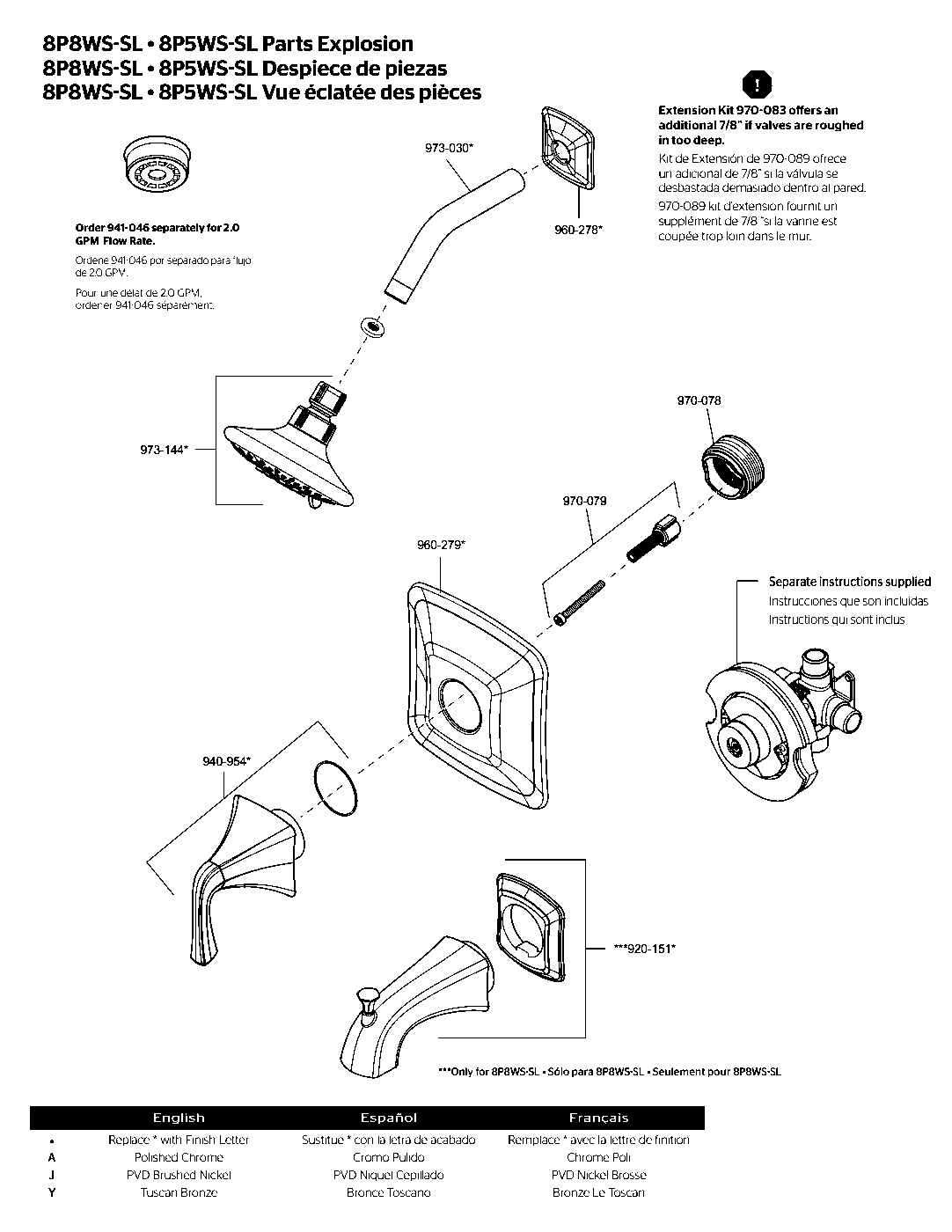 Selia 1-Handle Tub & Shower Trim with Valve parts diagram