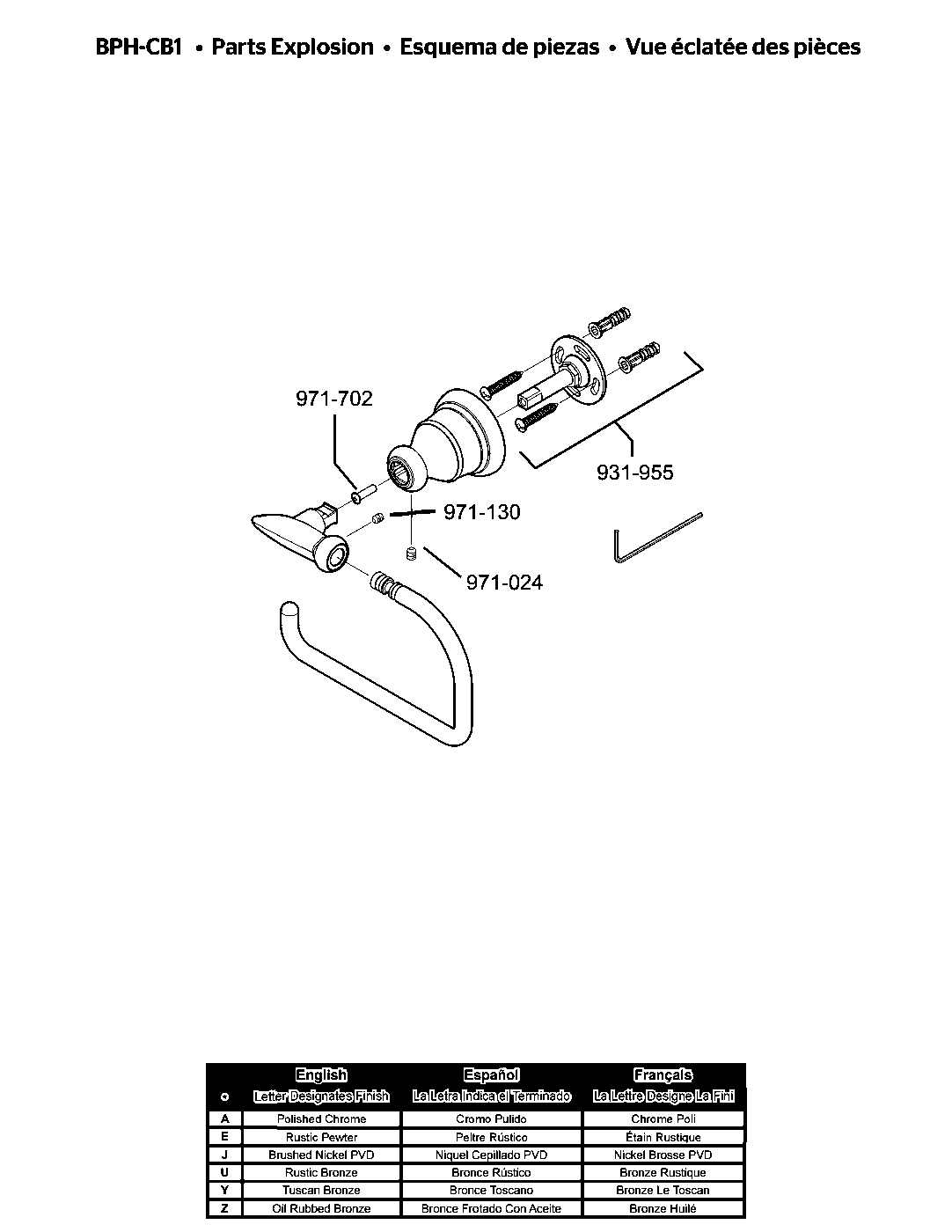 Avalon Toilet Paper Holder exploded parts diagram