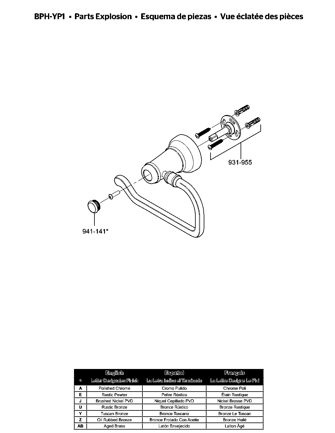 Ashfield Toilet Paper Holder parts diagram