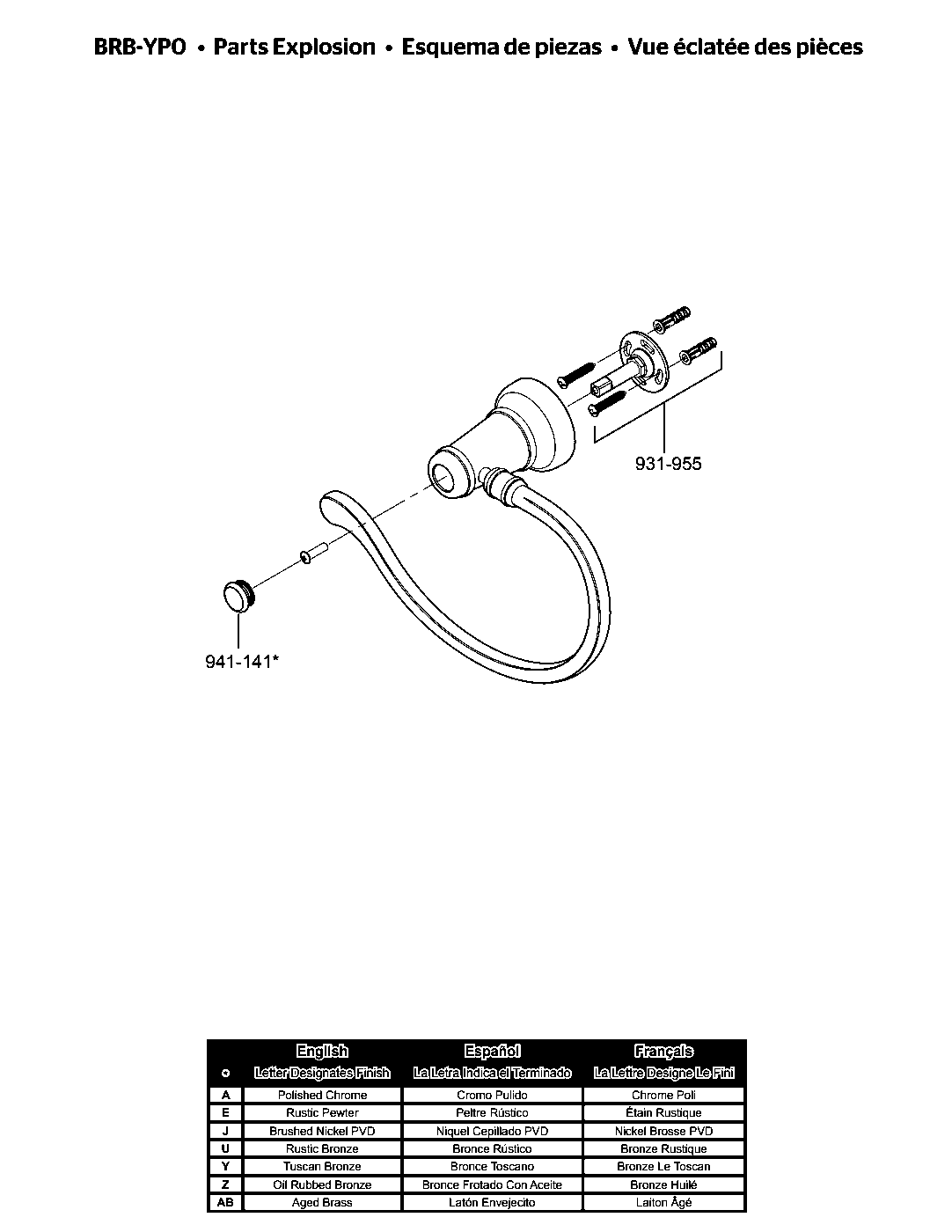 Ashfield Towel Ring parts diagram