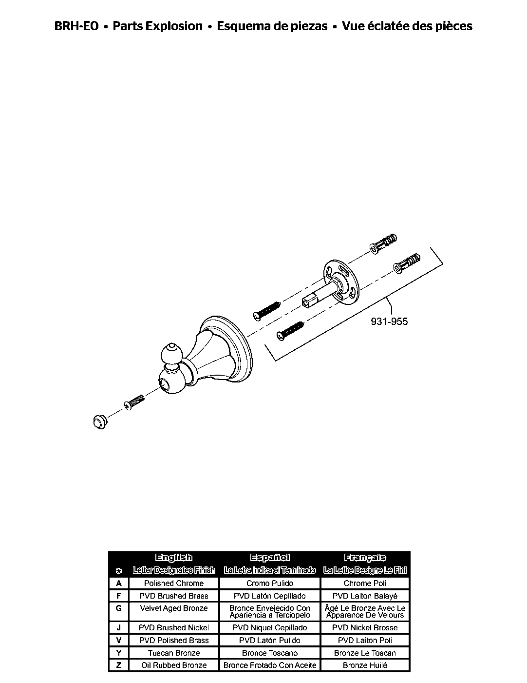 Catalina Robe Hook parts diagram