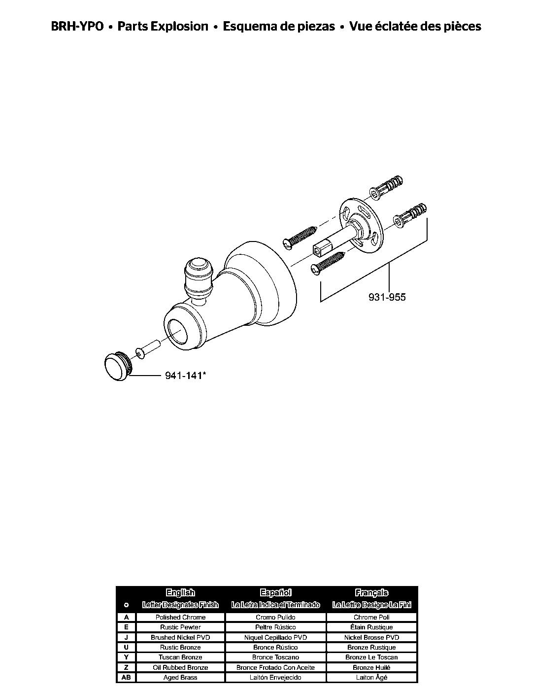 Ashfield Robe Hook parts diagram