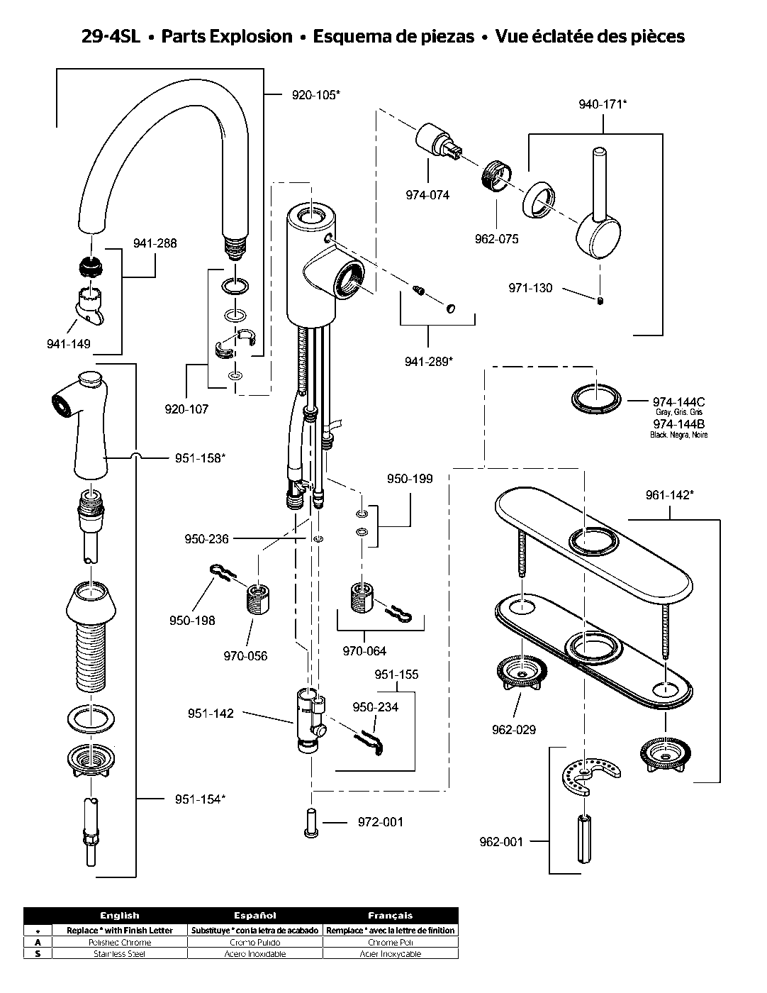 Solo 1-Handle Kitchen Faucet parts diagram