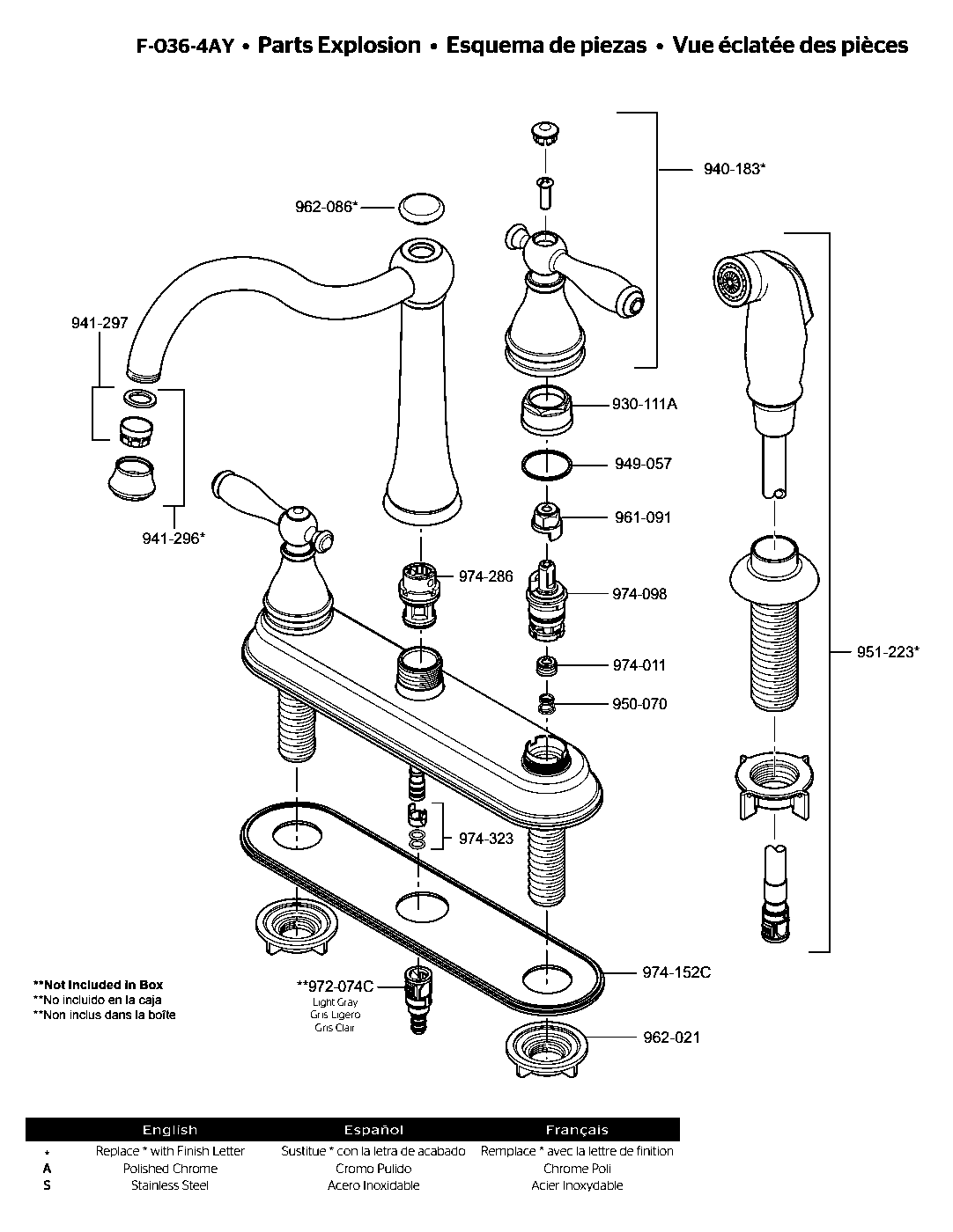 Ainsley 2-Handle Kitchen Faucet parts diagram