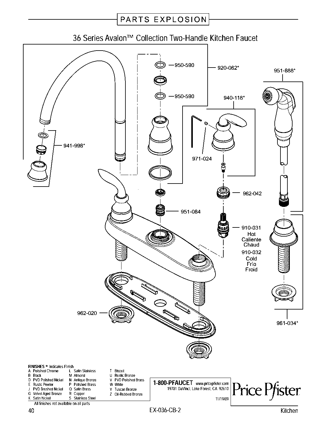 Avalon 2-Handle Kitchen Faucet parts diagram