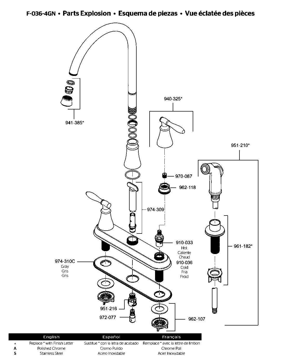 Glenora 2-Handle Kitchen Faucet parts diagram