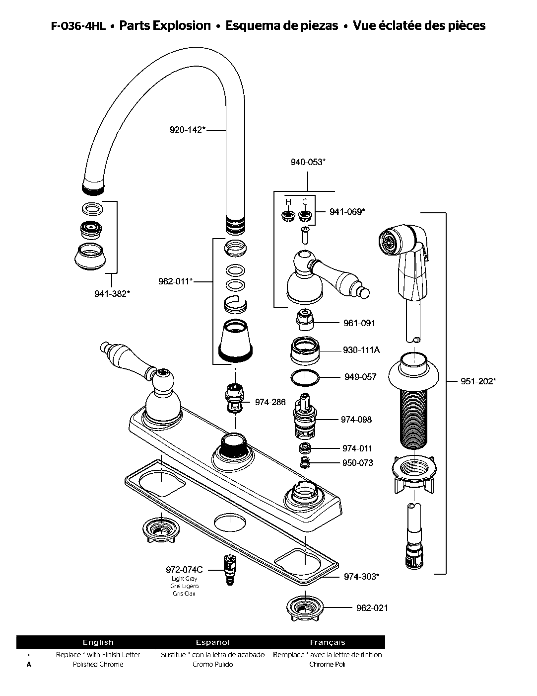 Henlow 2-Handle Kitchen Faucet parts diagram
