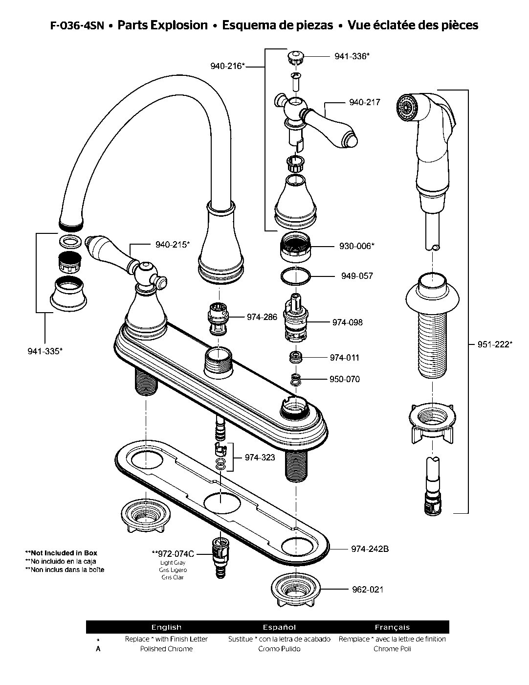 Sonterra 2-Handle Kitchen Faucet parts diagram