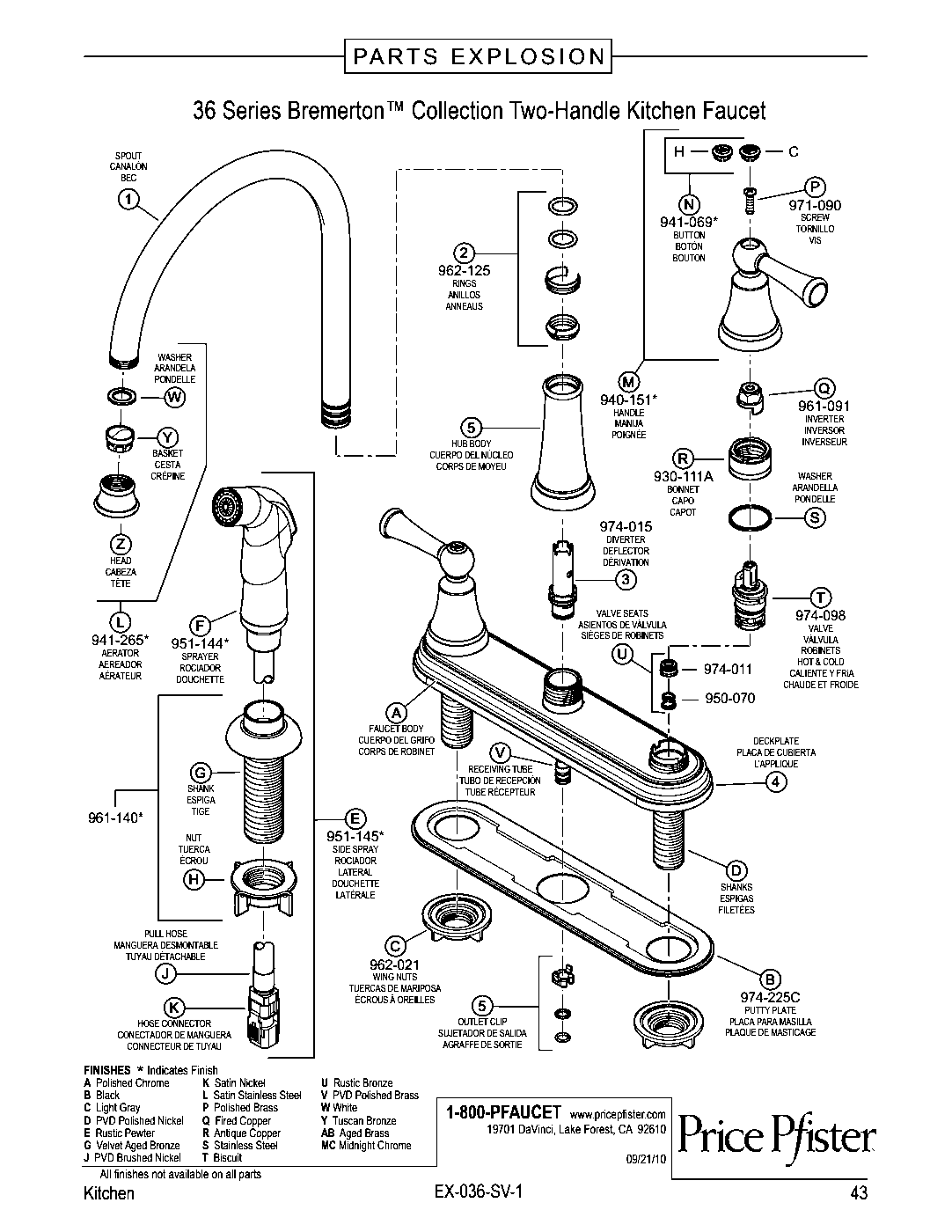 Bremerton 2-Handle Kitchen Faucet parts diagram
