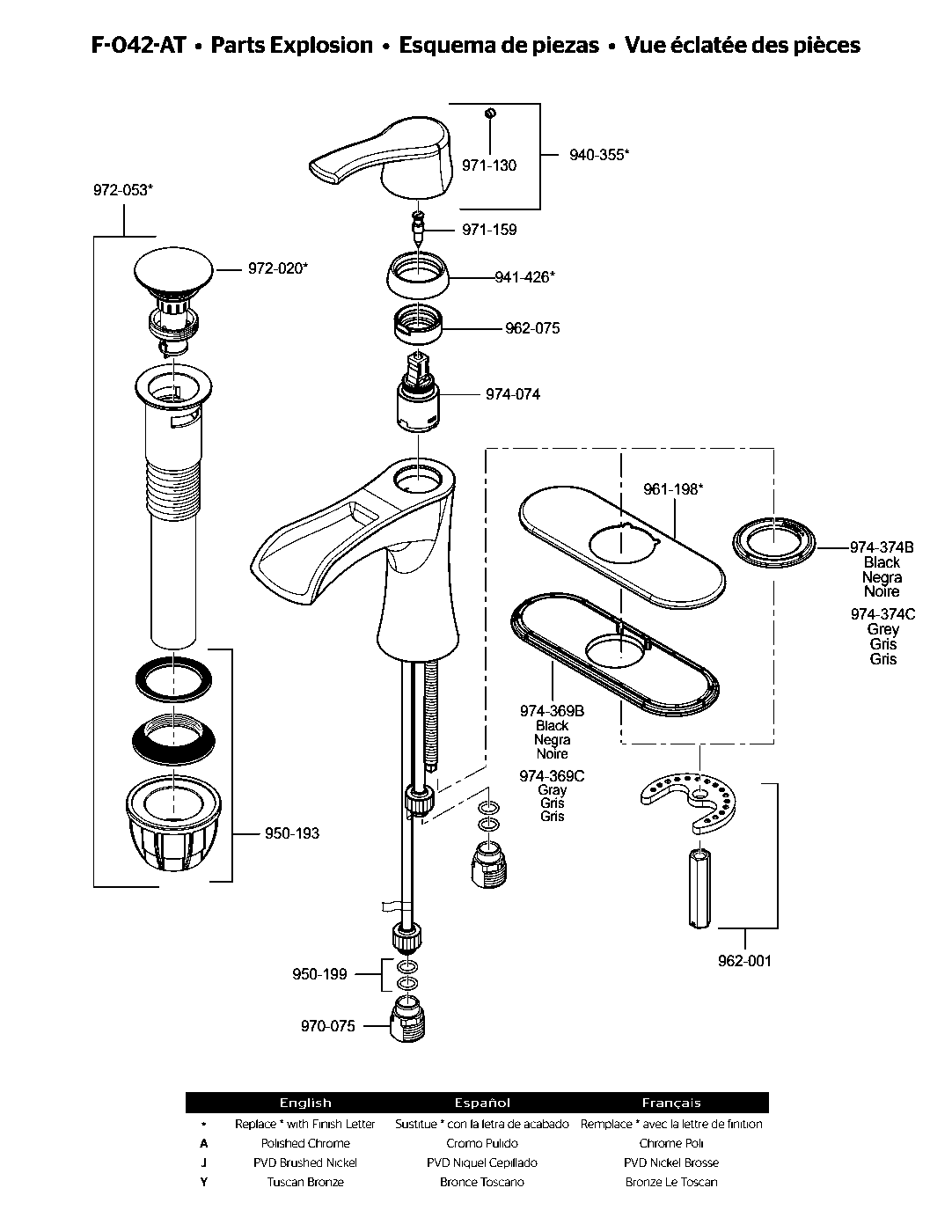 Aliante Single Control Bathroom Faucet parts diagram