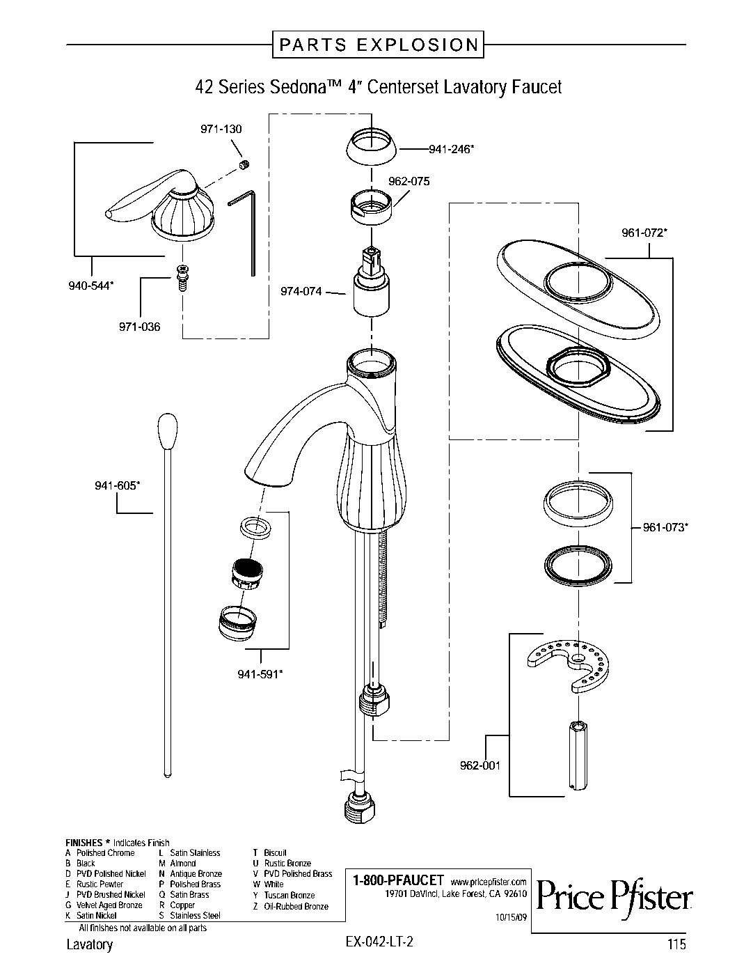 Sedona Single Control Bathroom Faucet parts diagram