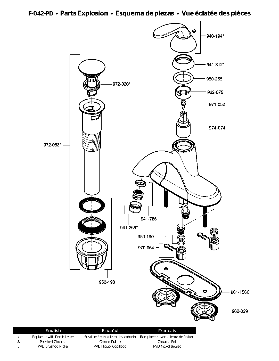 Pasadena 1-Handle 4" Centerset Bathroom Faucet parts diagram