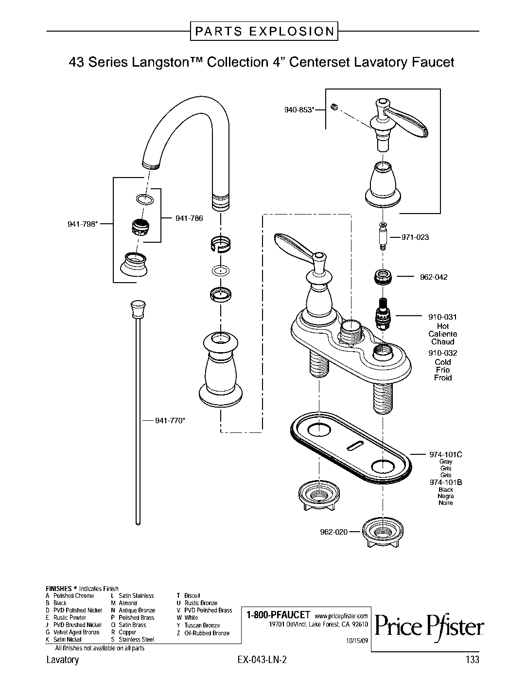 Langston 2-Handle 4" Centerset Bathroom Faucet parts diagram