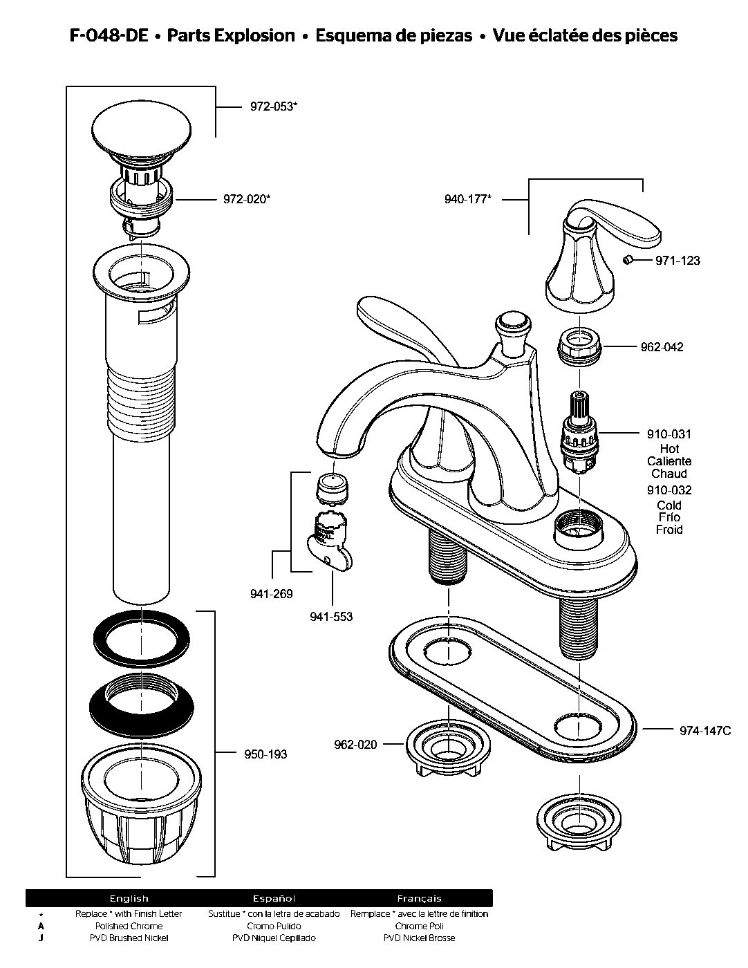 Designer 2-Handle 4" Centerset Bathroom Faucet parts diagram