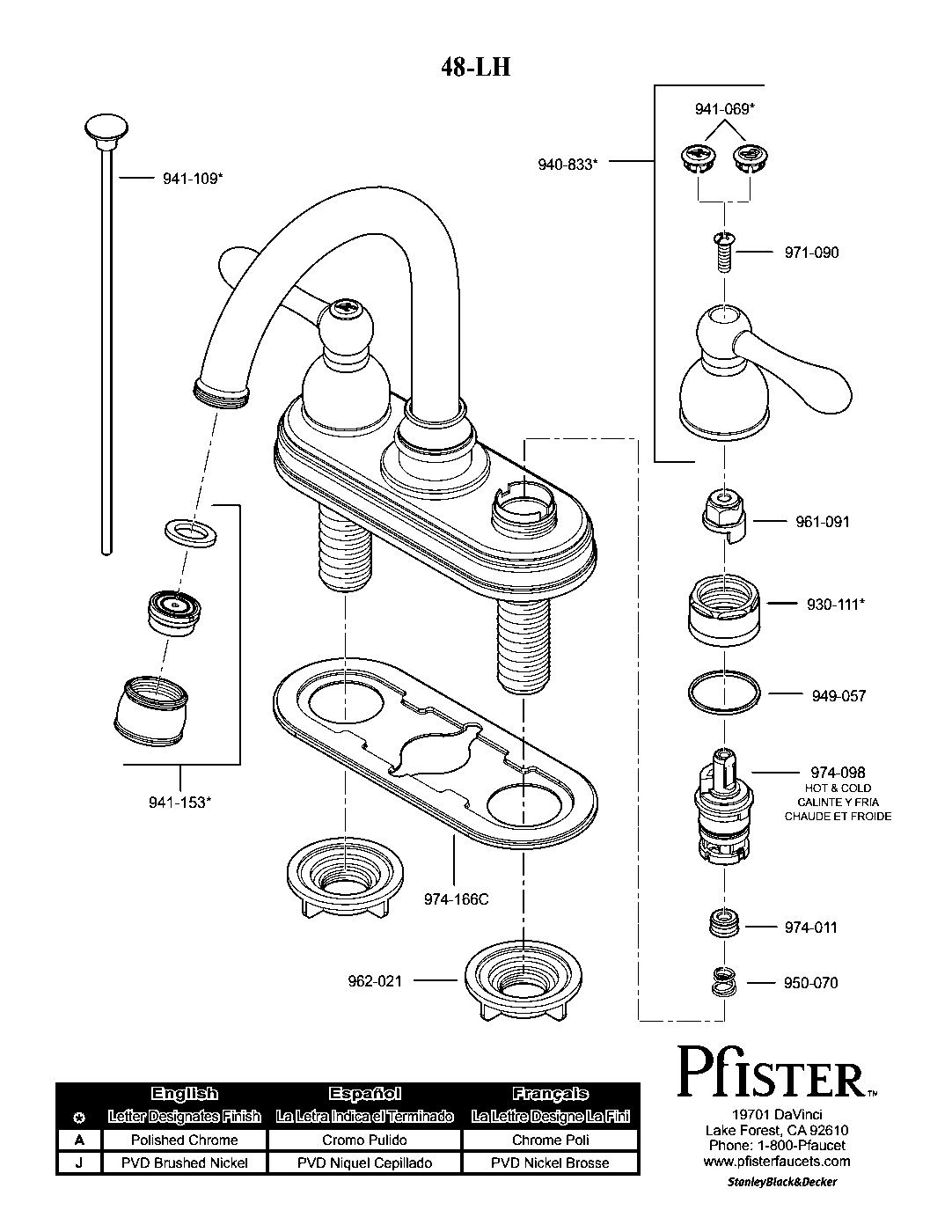 Wayland 2-Handle 4" Centerset Bathroom Faucet parts diagram