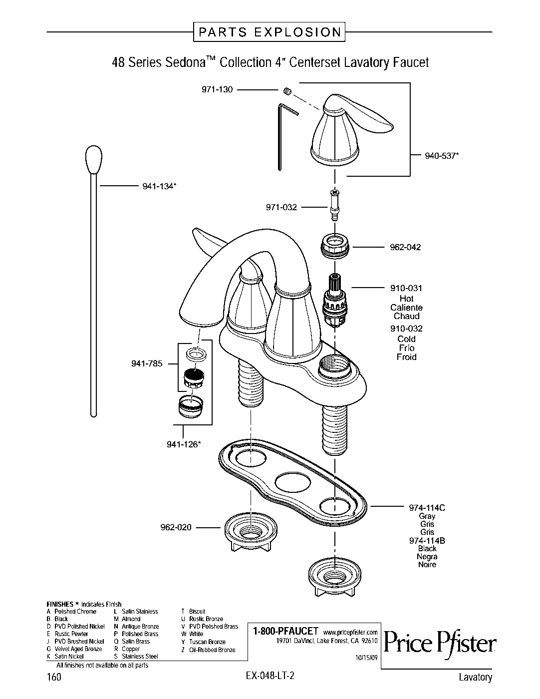 Sedona 2-Handle 4" Centerset Bathroom Faucet parts diagram