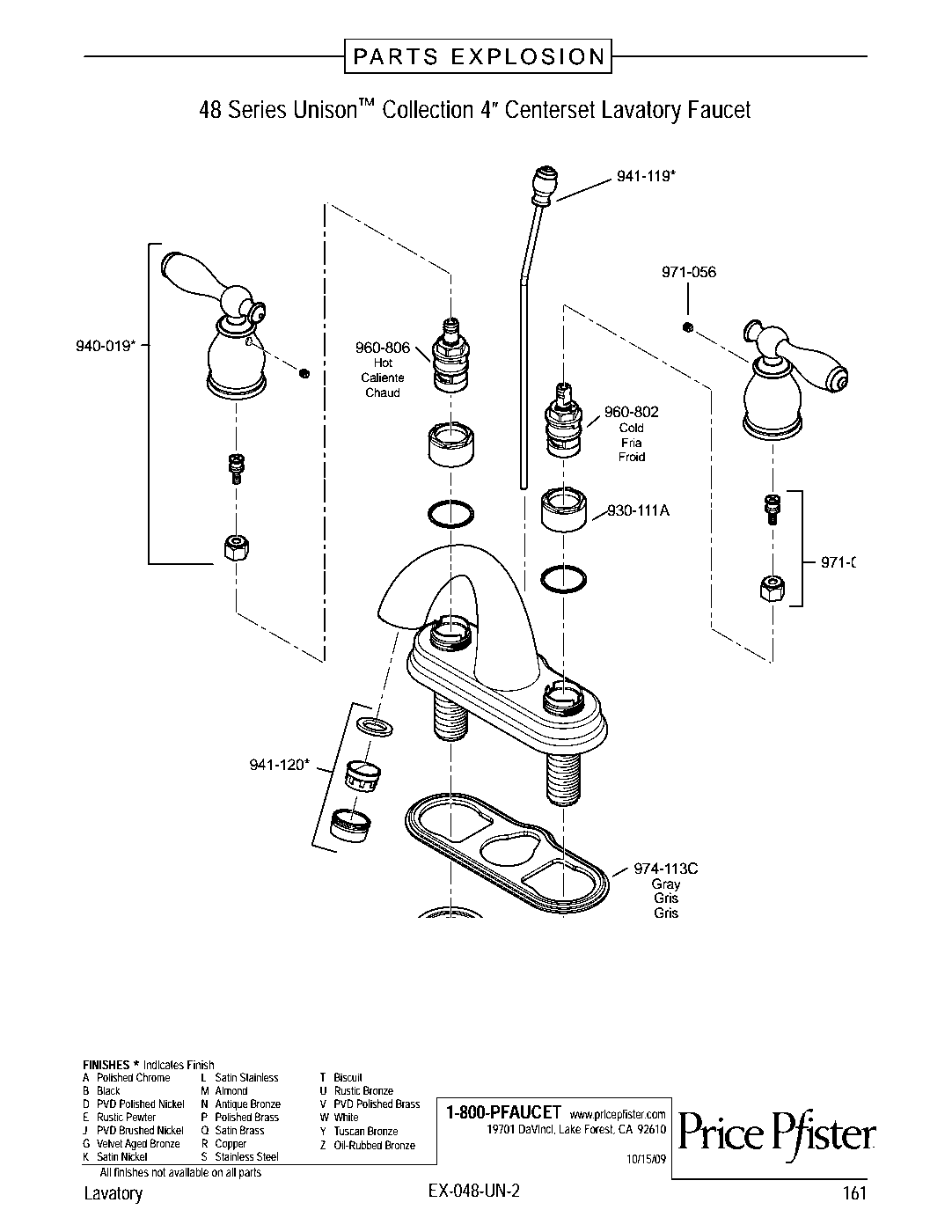 Unison 2-Handle 4" Centerset Bathroom Faucet parts diagram