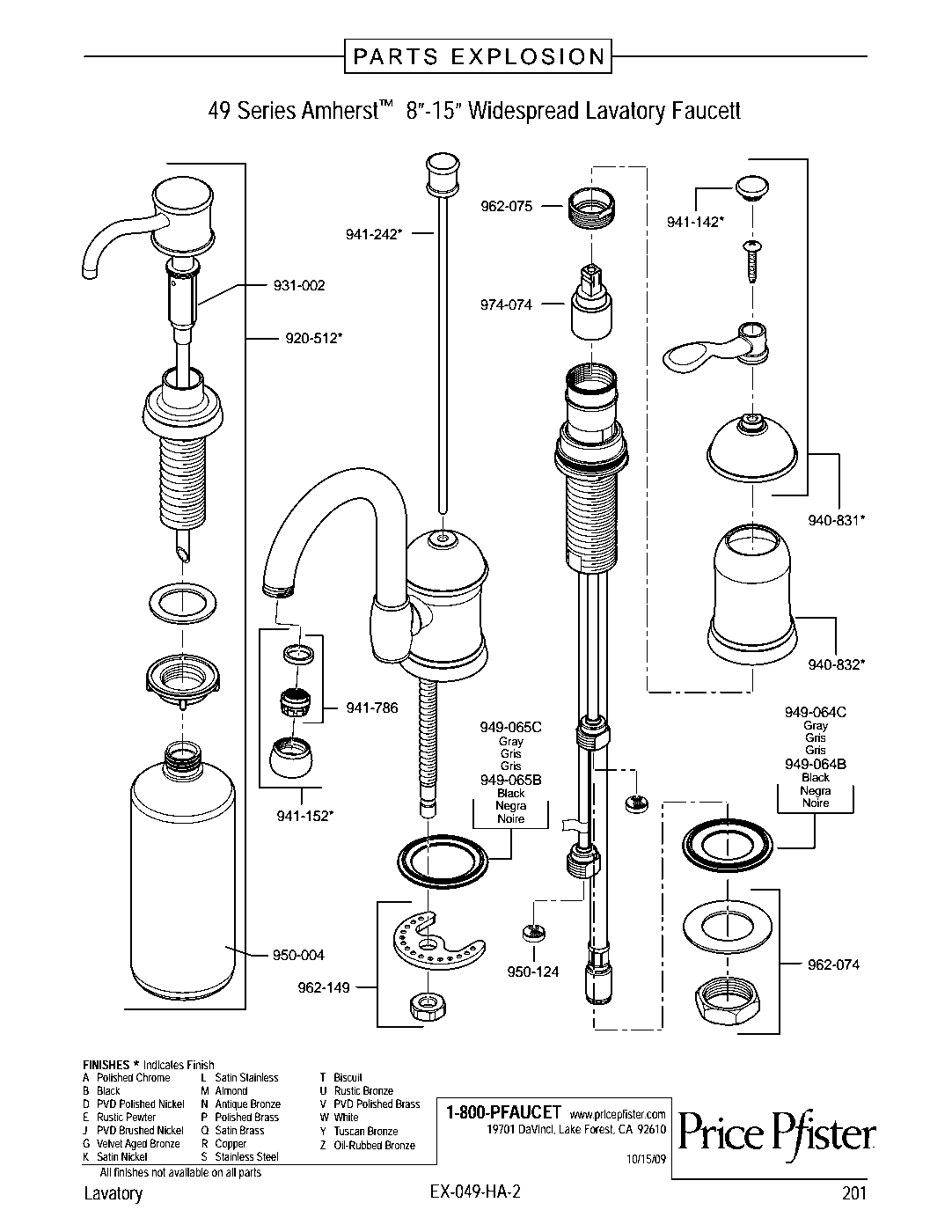 Amherst Single Control 8" Widespread Bathroom Faucet parts diagram