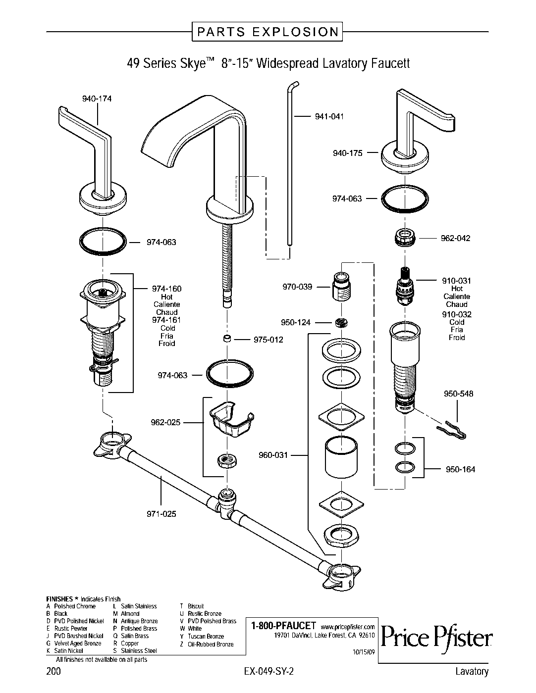 Skye 2-Handle 8" Widespread Bathroom Faucet parts diagram
