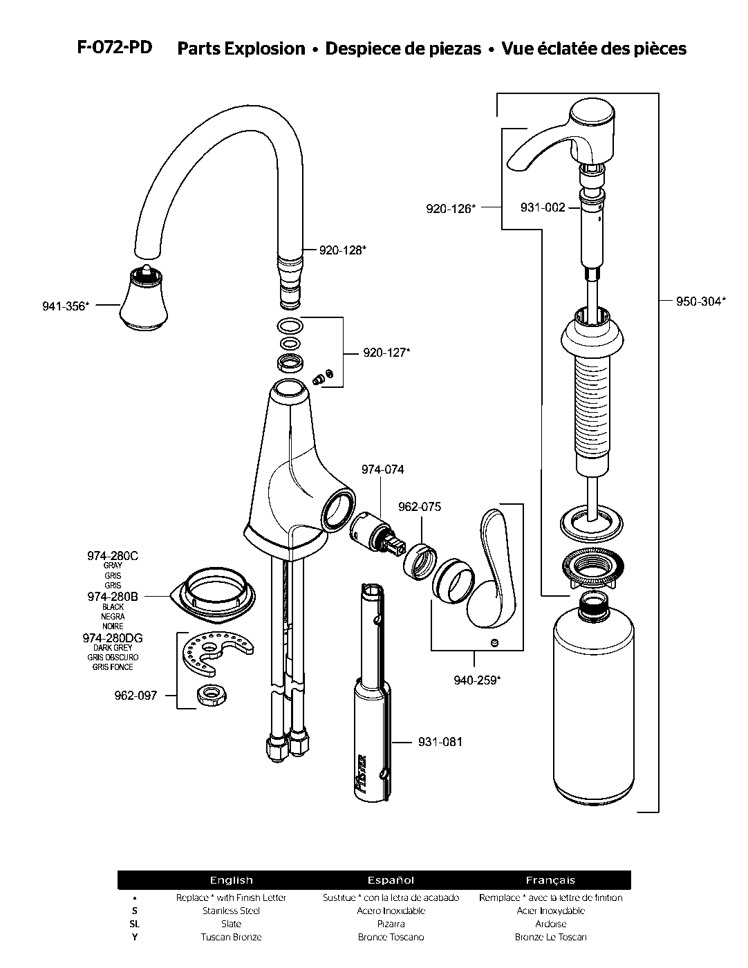 Pasadena 1-Handle Bar & Prep Faucet parts diagram