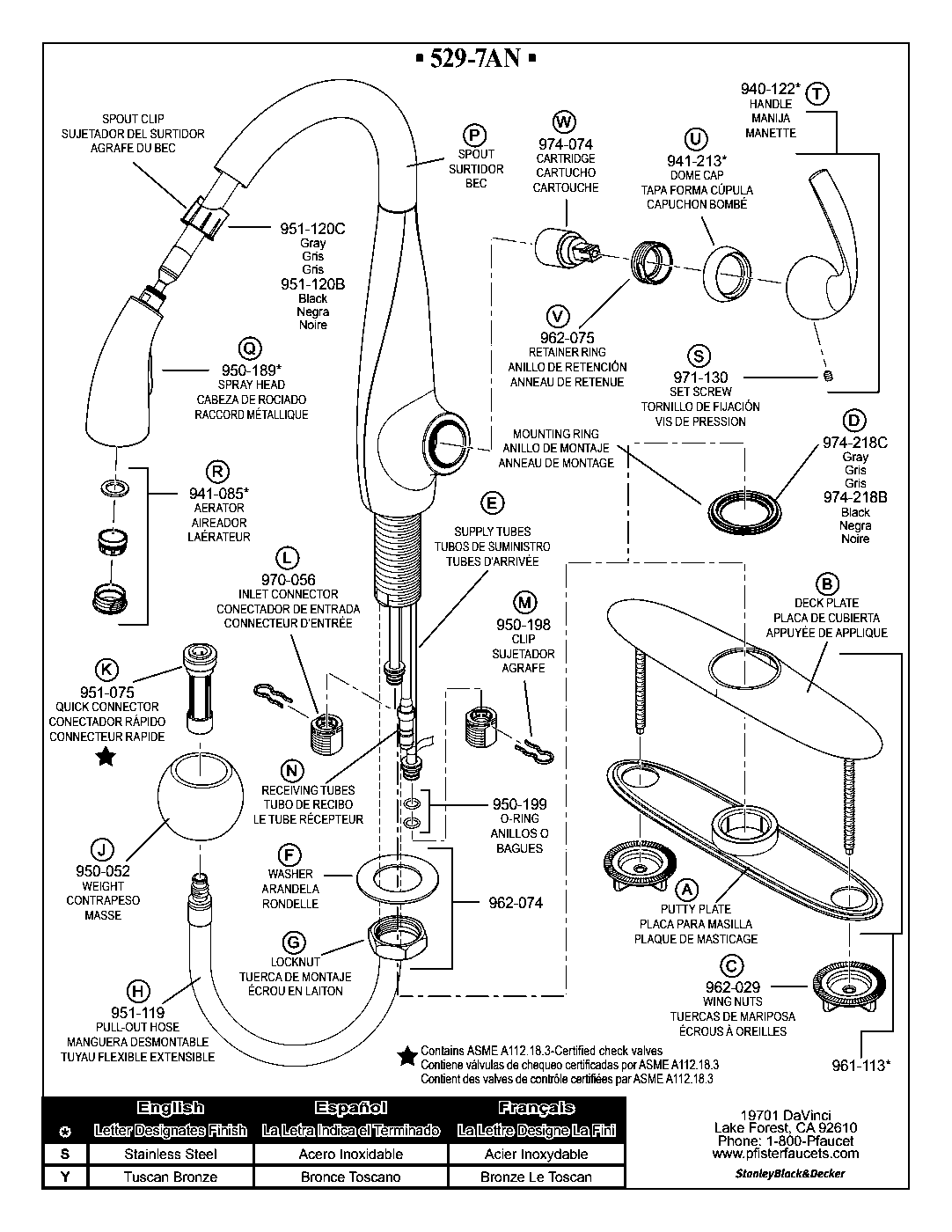 Avanti 1-Handle Pull-Down Kitchen Faucet parts diagram