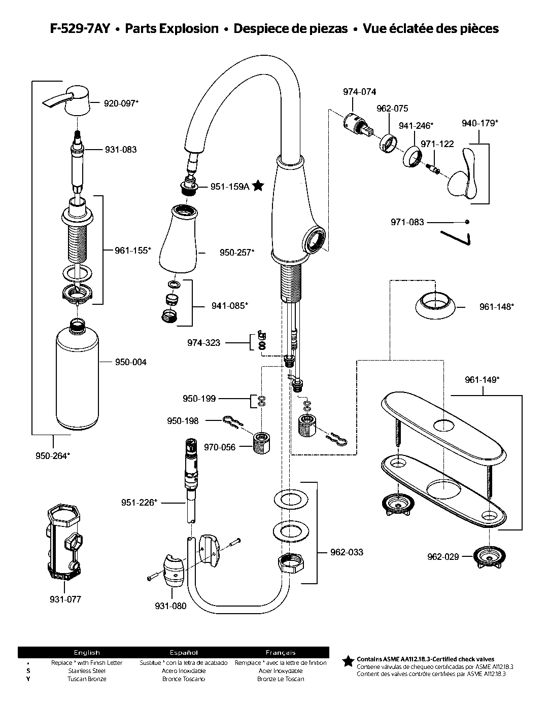 Ainsley 1-Handle Pull-Down Kitchen Faucet parts diagram